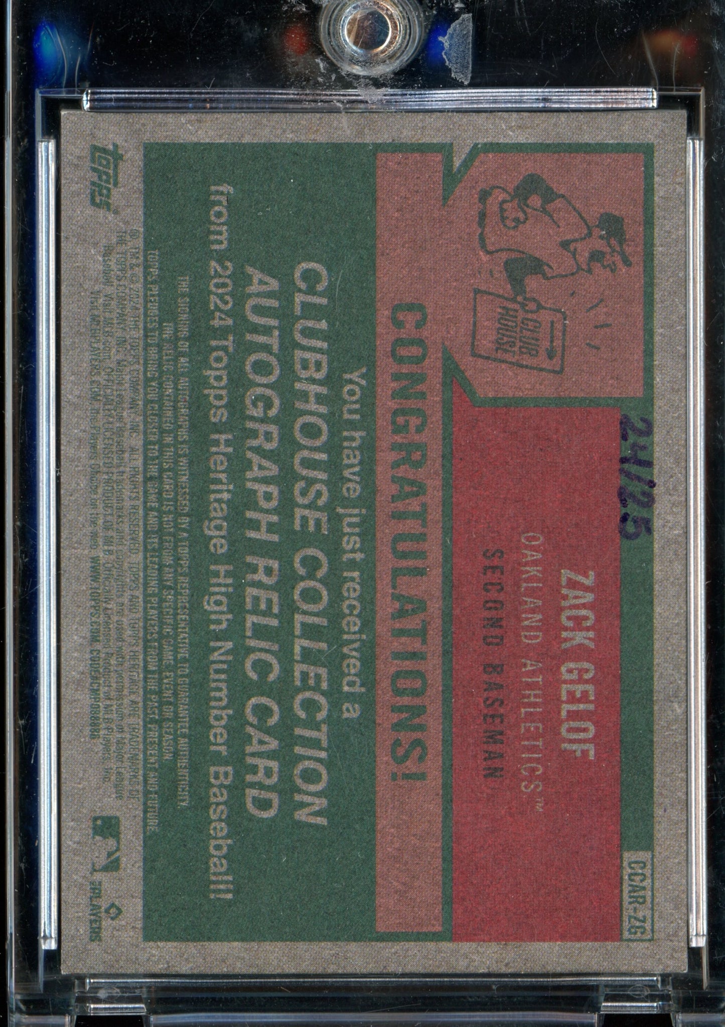 2024 Topps Heritage High Number Zack Gelof Clubhouse Relic Auto /25