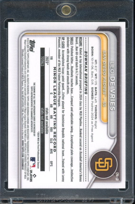 2024 Bowman Chrome Leo De Vries Purple Refractor /250 1st Auto