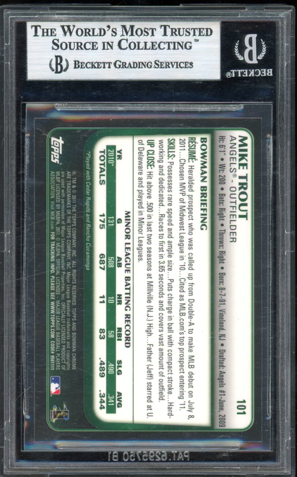 2011 Bowman Chrome Mike Trout Rookie BGS 9