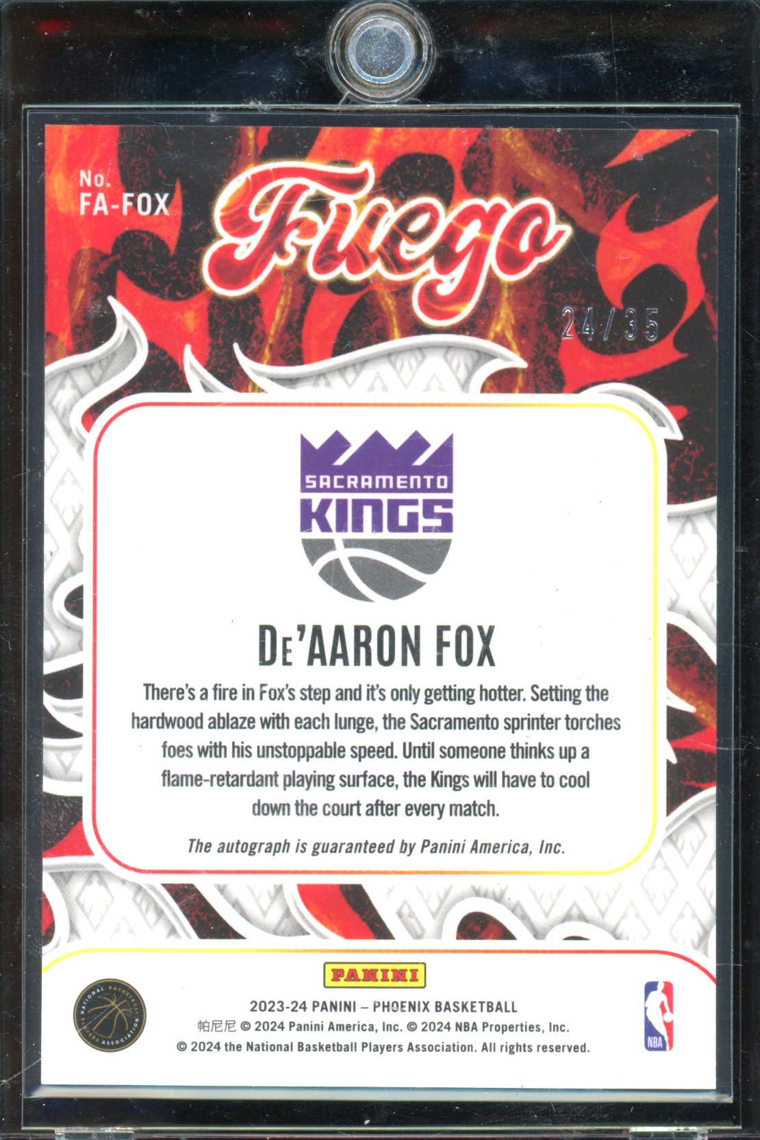 2023 Phoenix De'Aaron Fox Fuego Yellow Auto 24/35