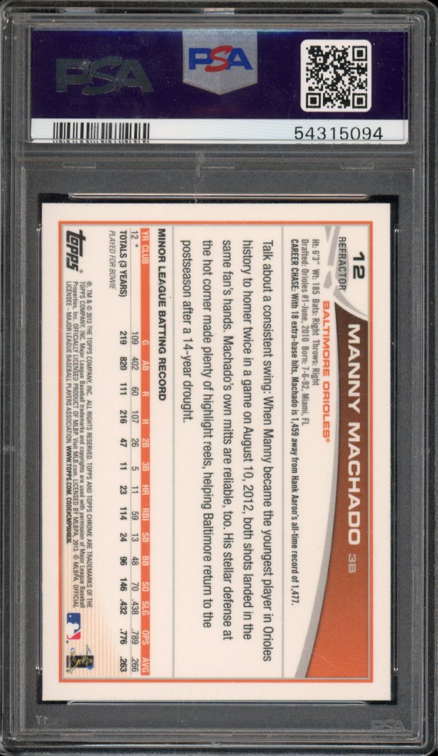 2013 Topps Chrome Manny Machado Purple Refractor Rookie PSA 9