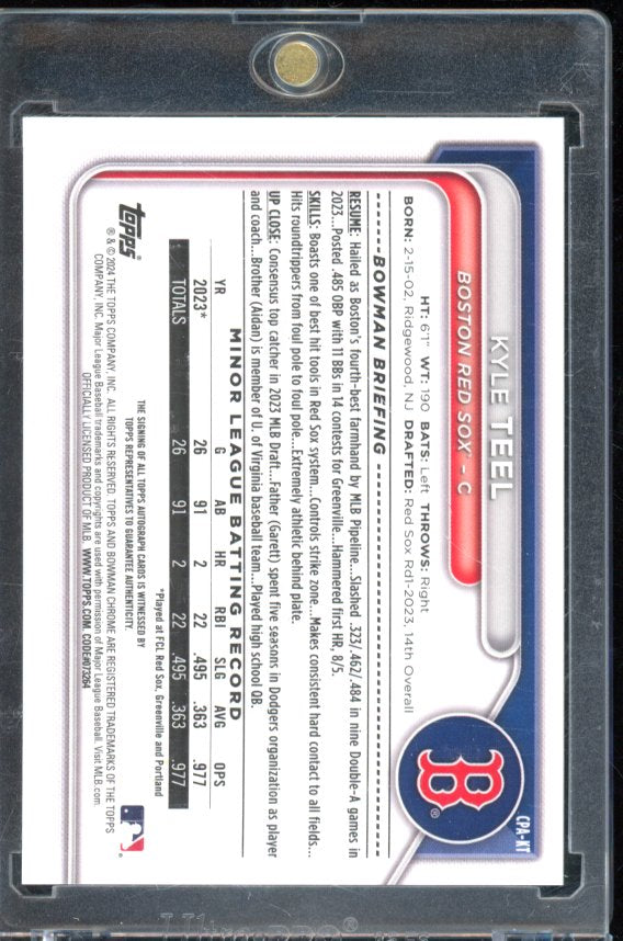 2024 Bowman Chrome Kyle Teel Green Refractor Auto /99 1st
