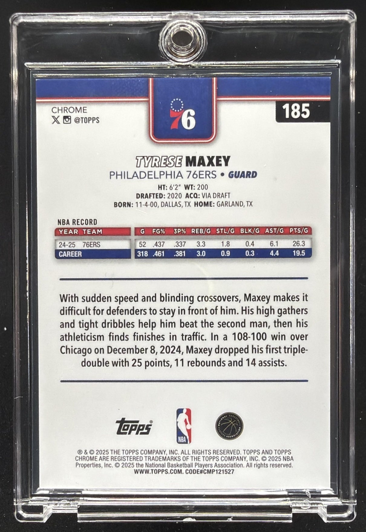 2025-26 Topps Chrome Tyrese Maxey #185 Geometric Orange Refractor /25