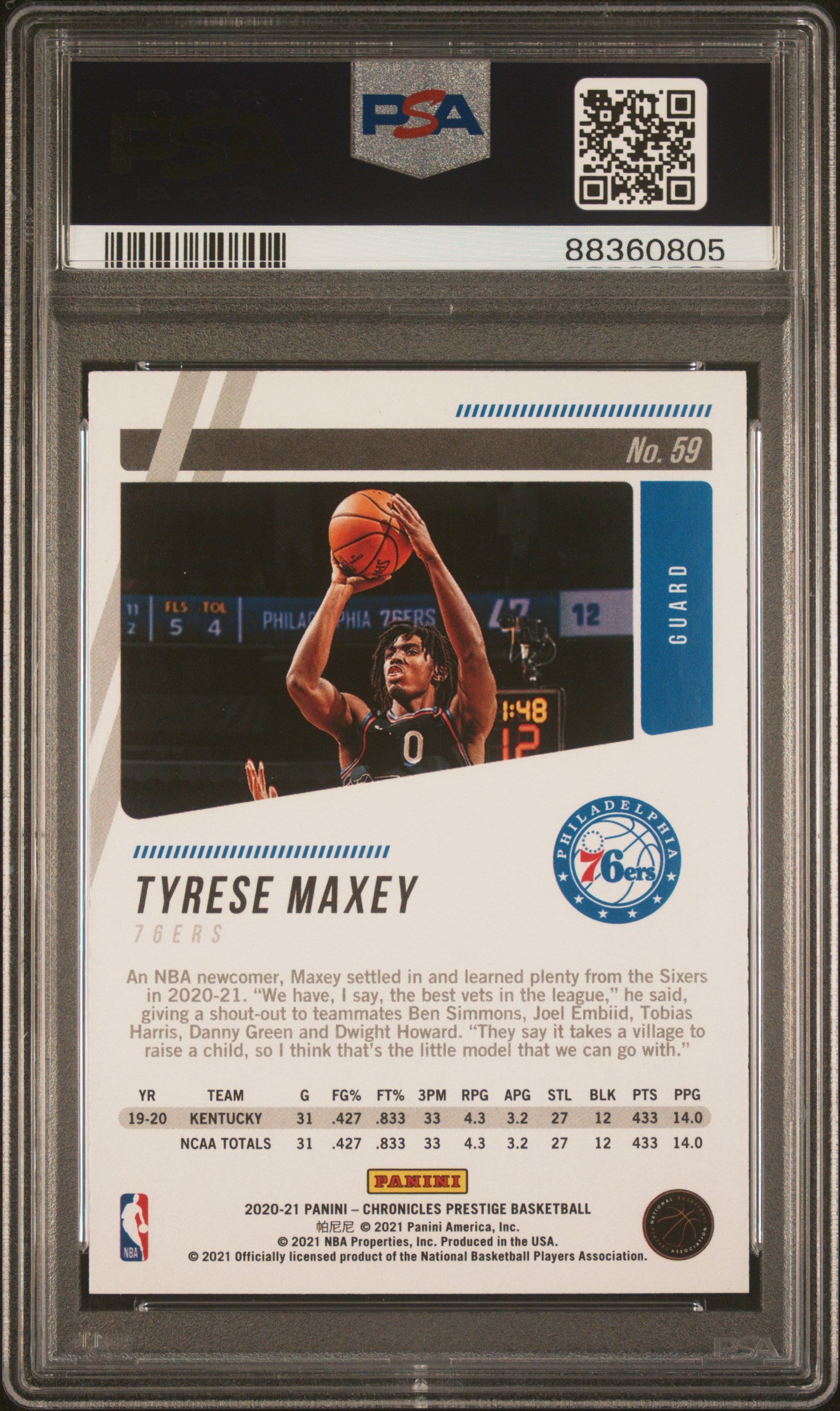 2020-21 Chronicles Tyrese Maxey Green Ice Rookie PSA 10