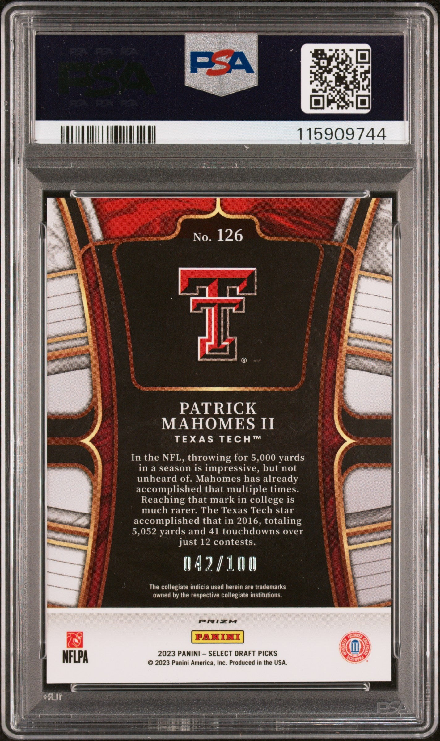 2023 Select DP Patrick Mahomes Black Gold /100 PSA 10