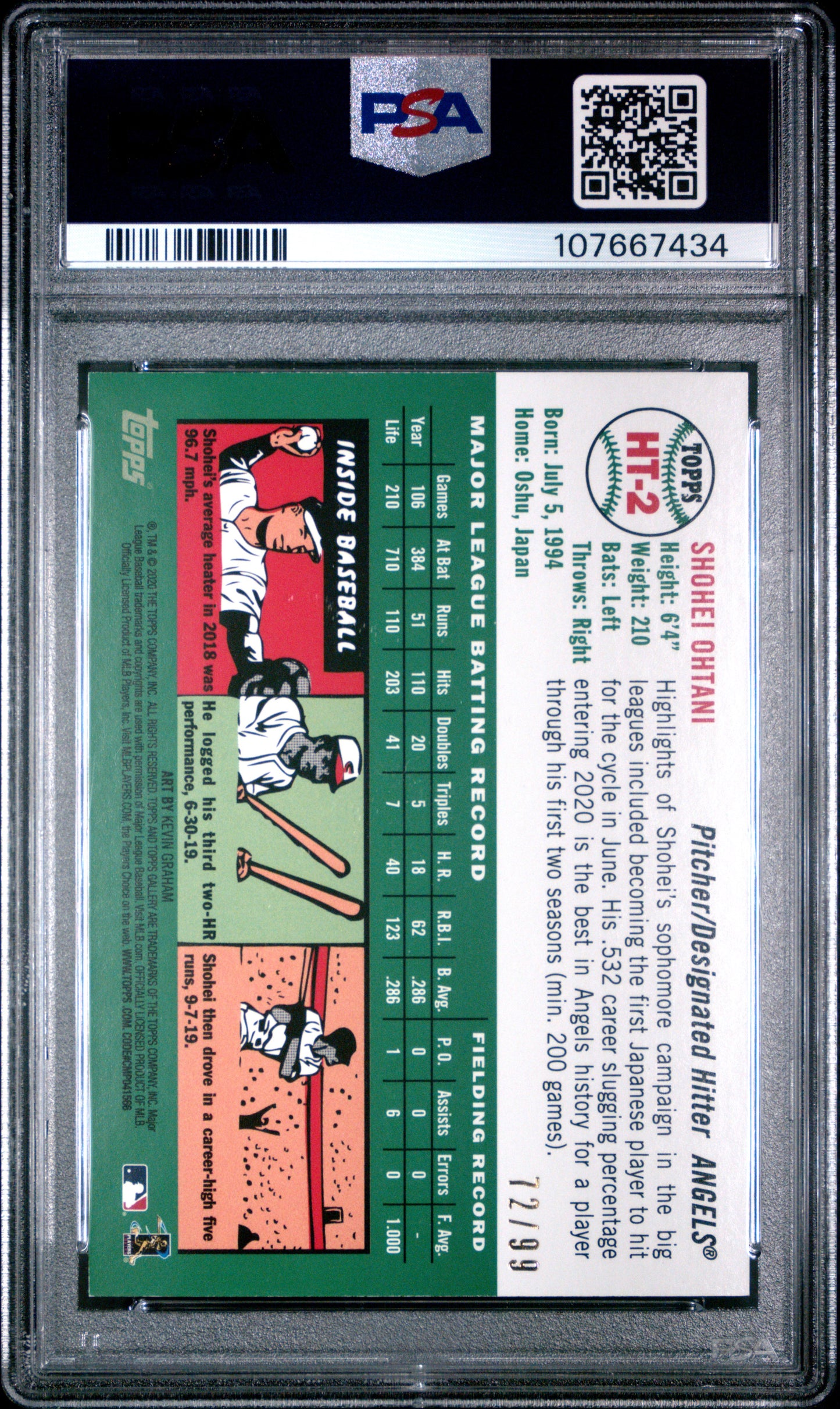 2020 Topps Gallery Shohei Ohtani Heritage Blue /99 PSA 8