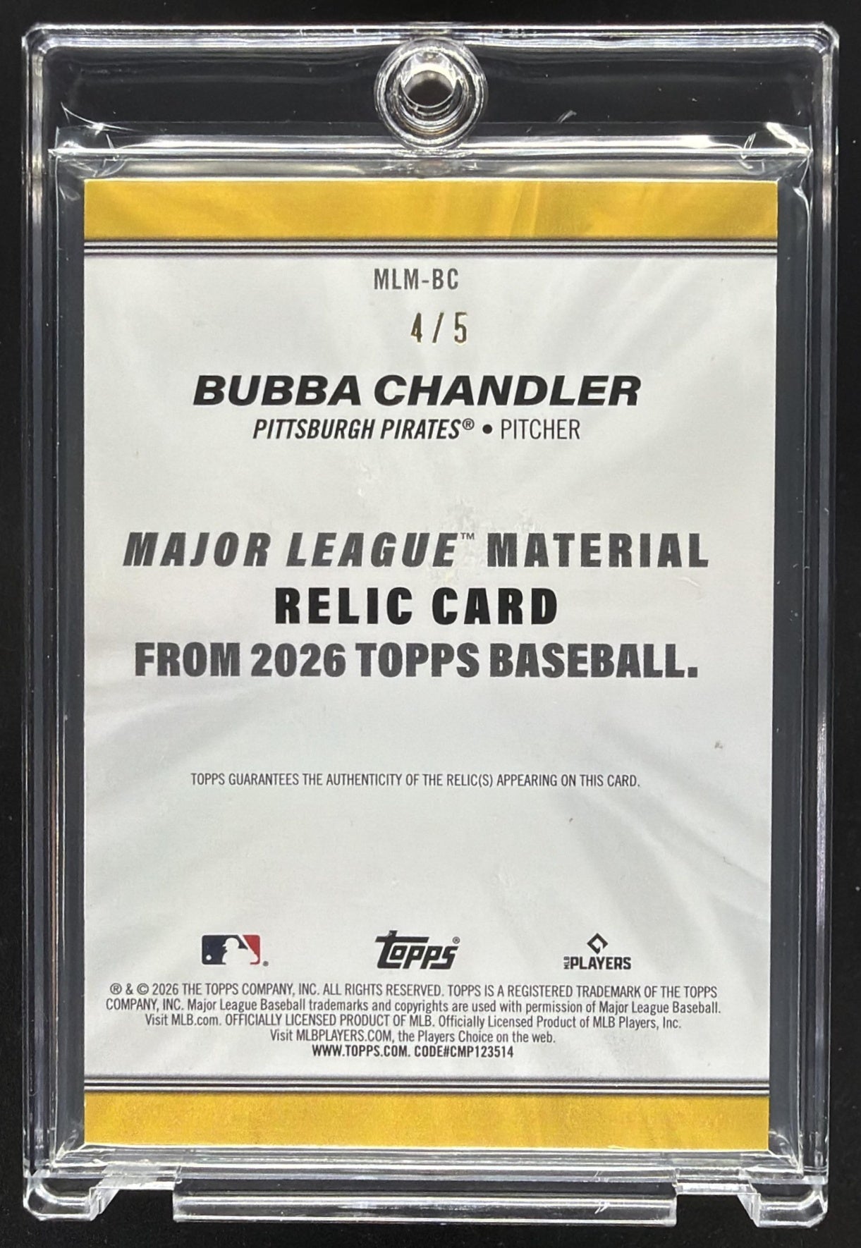 2026 Topps Series 1 Bubba Chandler #MLM-BC Major League Material Red 4/5 MEM RC
