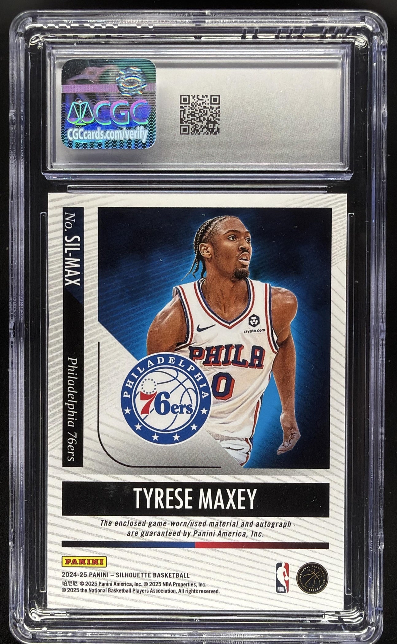 2024-25 Panini Silhouette Tyrese Maxey #SIL-MAX Patch Auto 18/25 CGC 9