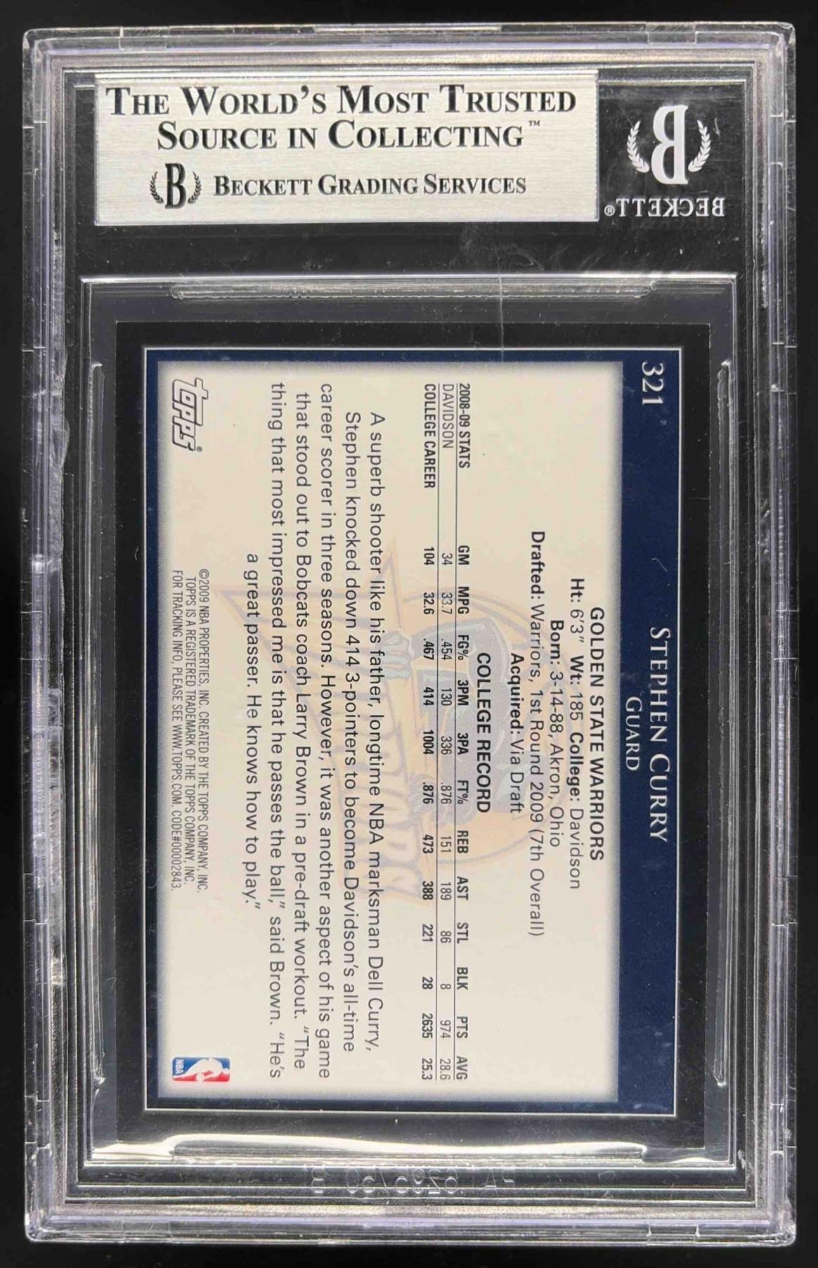 2009-10 Topps Stephen Curry #321 RC BGS 9