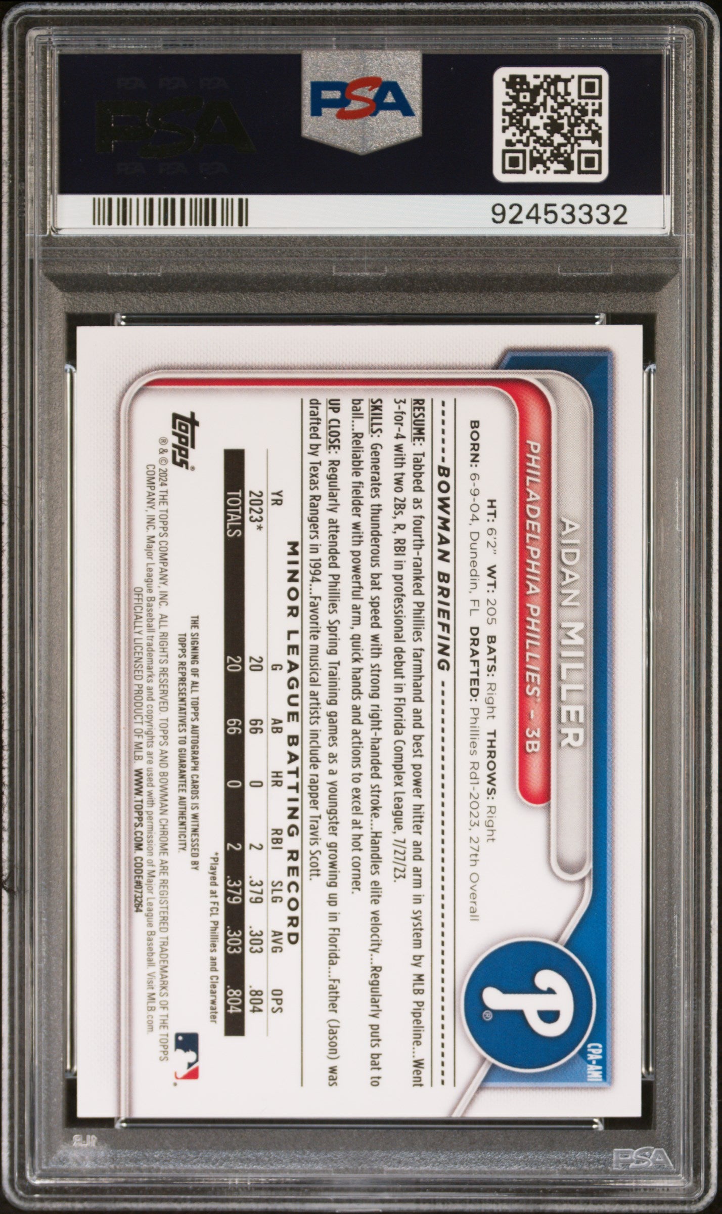 2024 Bowman Chrome Aidan Miller Auto PSA 10