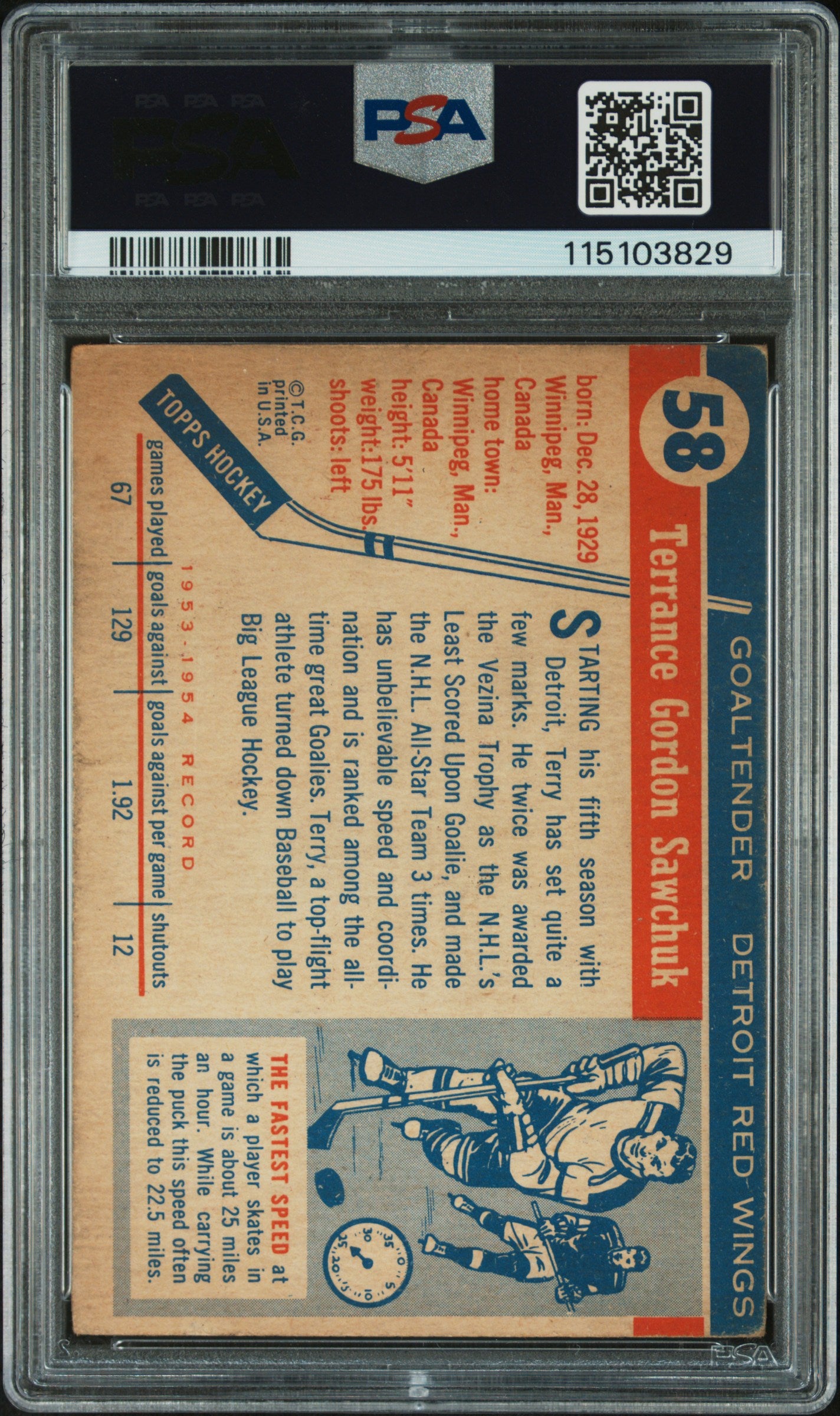 1954 Topps Terry Sawchuk PSA 2