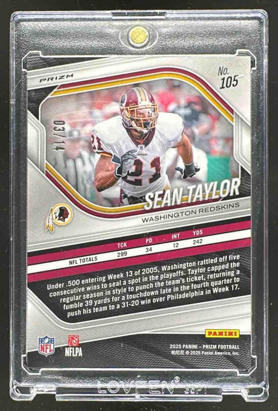 2025 Panini Prizm Sean Taylor #105 Choice Blue 3/14