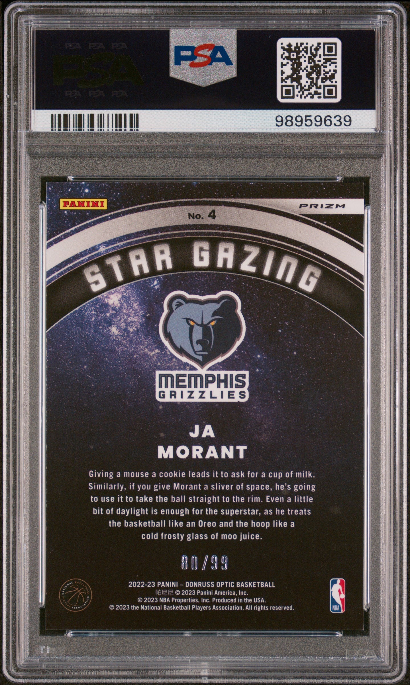 2022 Optic Ja Morant Star Gazing Red & Gold 80/99 PSA 10
