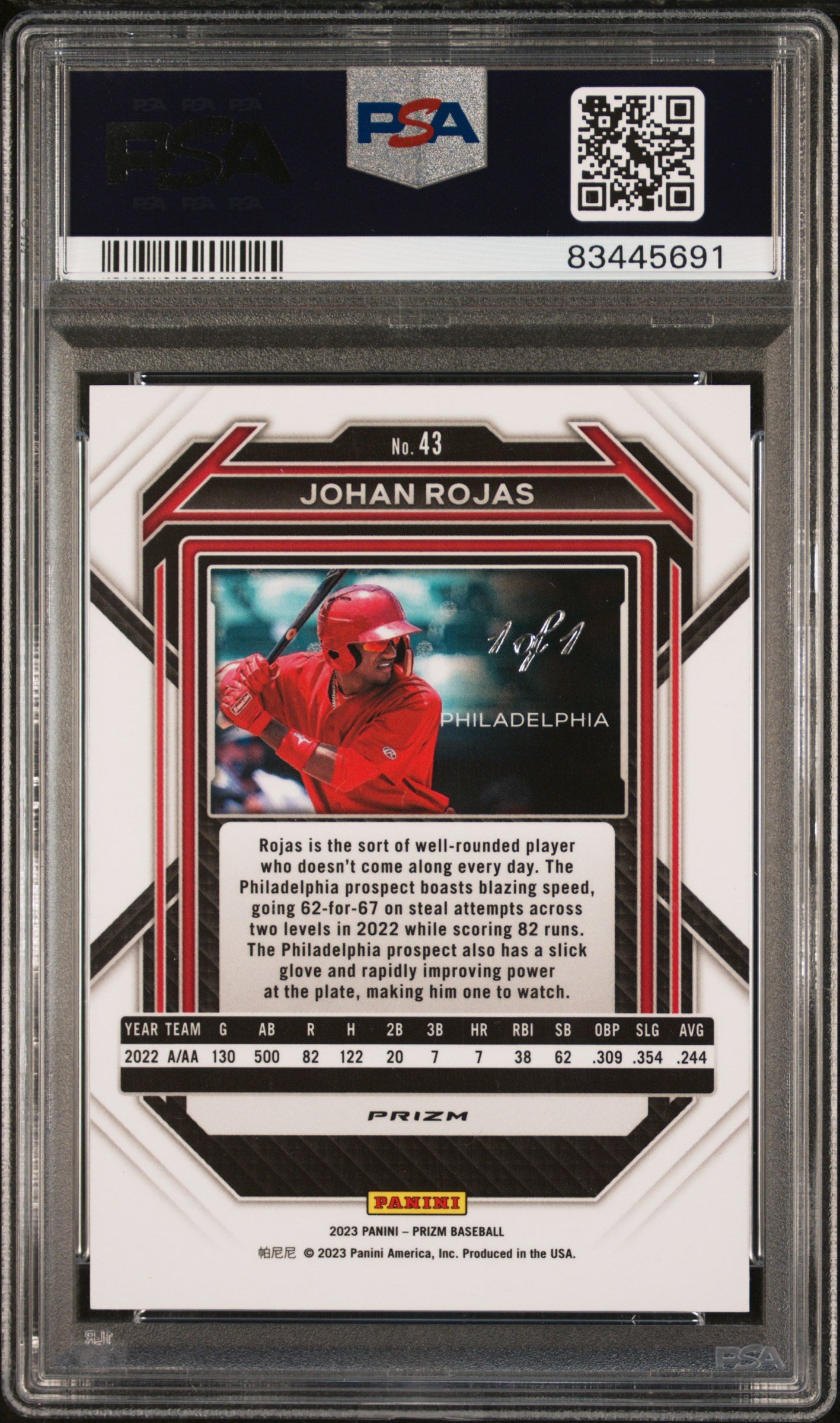 2023 Prizm Johan Rojas Gold Vinyl 1/1 PSA 7
