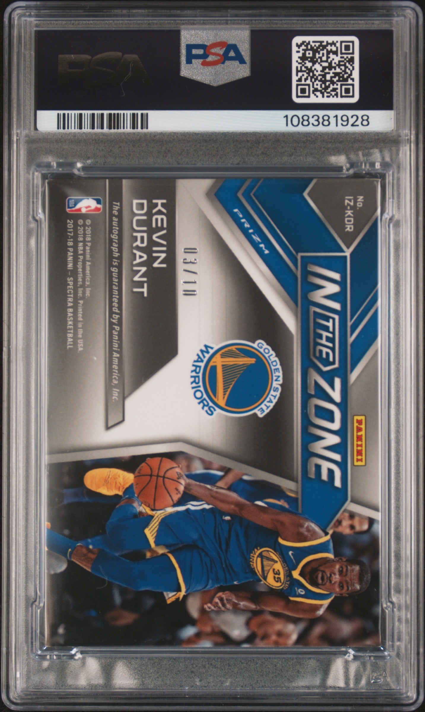 2017 Panini Spectra Kevin Durant In The Zone Gold Auto /10 PSA 7