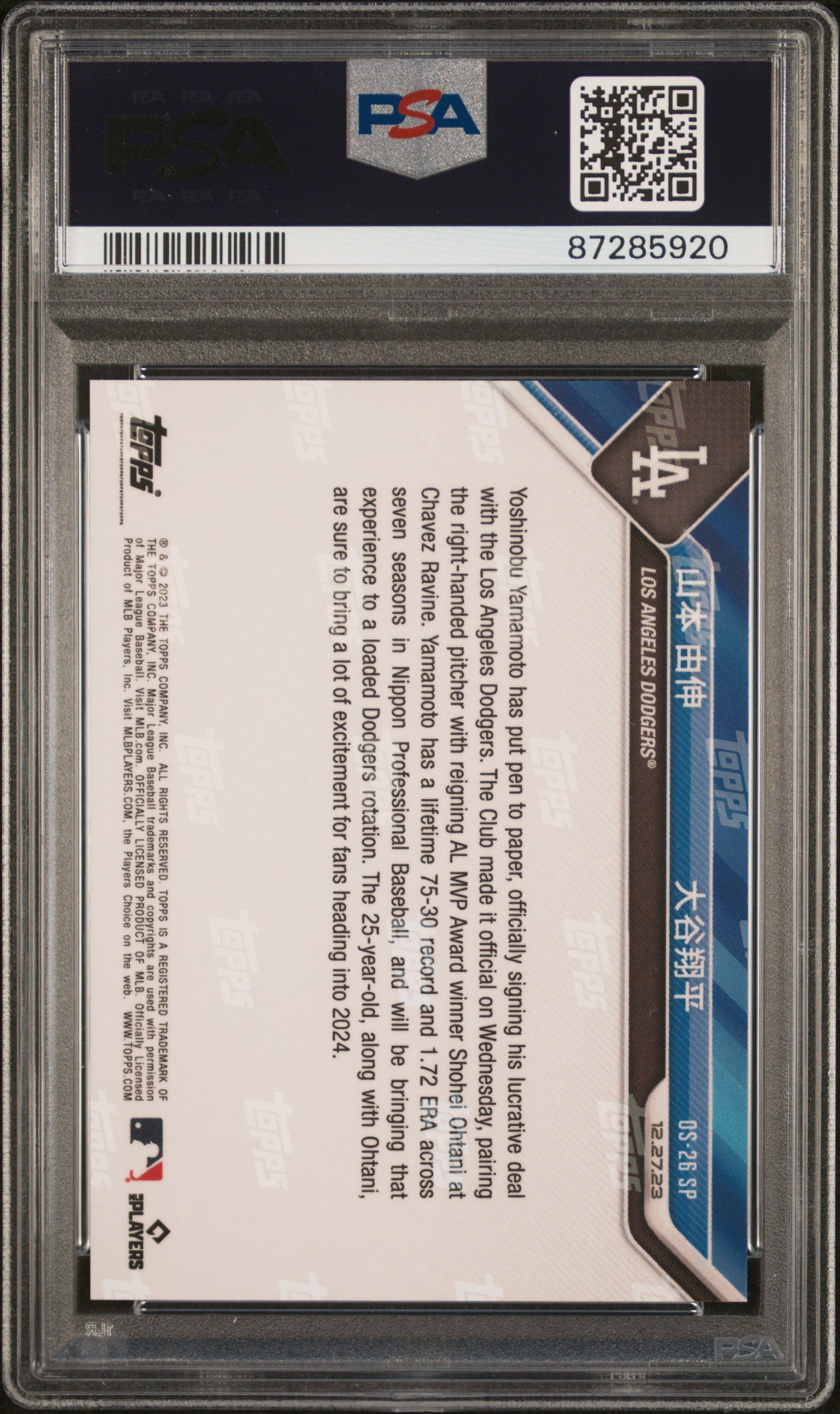 2023 Topps Now Shohei Ohtani Yamamoto Kanji Sp PSA 10