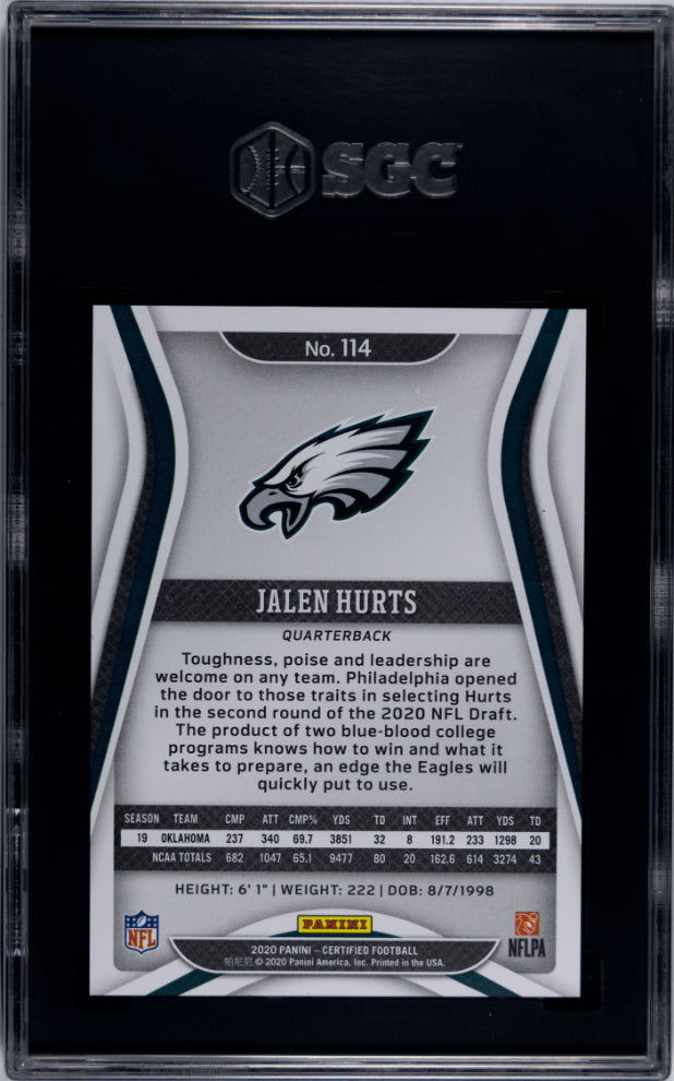 2020 Certified Jalen Hurts Mirror Orange /199 SGC 10 RC