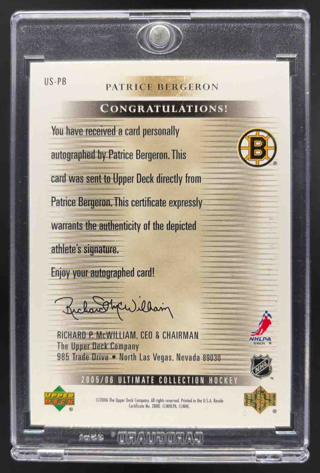2005-06 Upper Deck Ultimate Collection Patrice Bergeron Auto #US-PB
