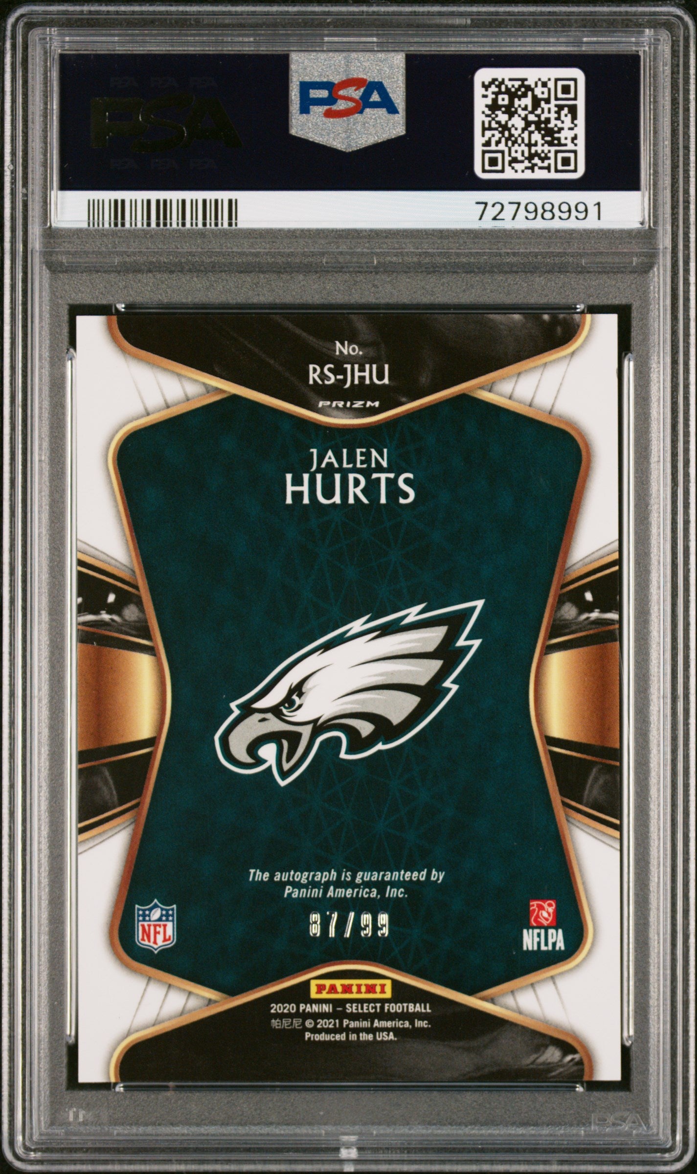 2020 Select Jalen Hurts Rookie Auto Silver /99 PSA 10/10