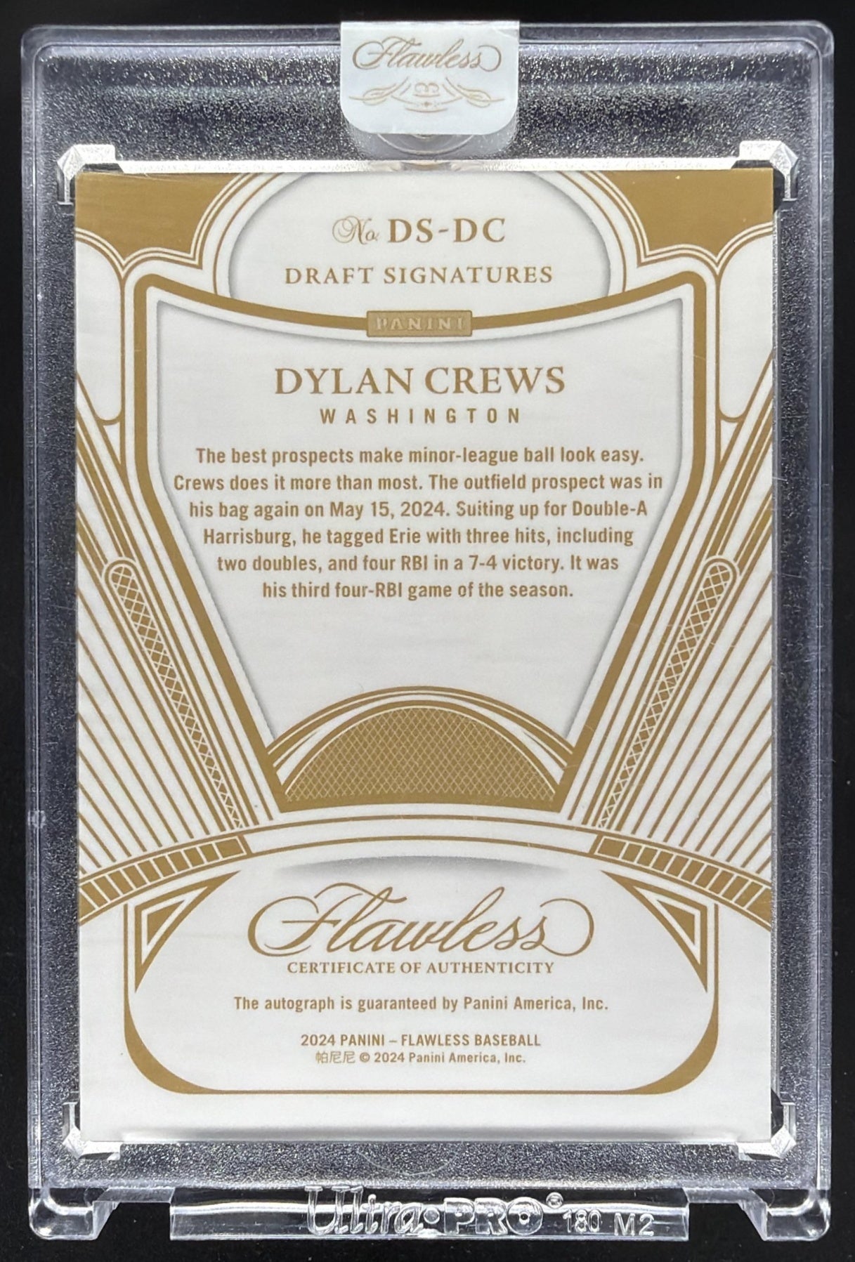 2024 Panini Flawless Dylan Crews #DS-DC Draft Signatures 13/25 Auto