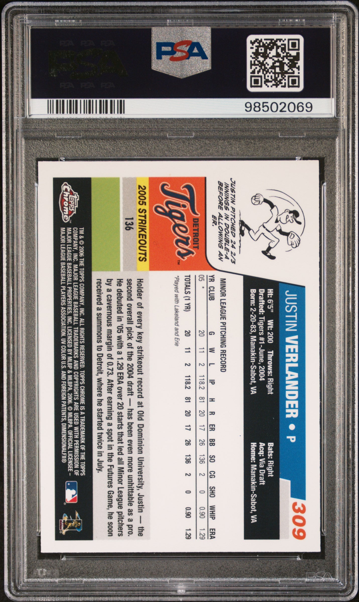 2006 Topps Chrome Justin Verlander PSA 10 RC