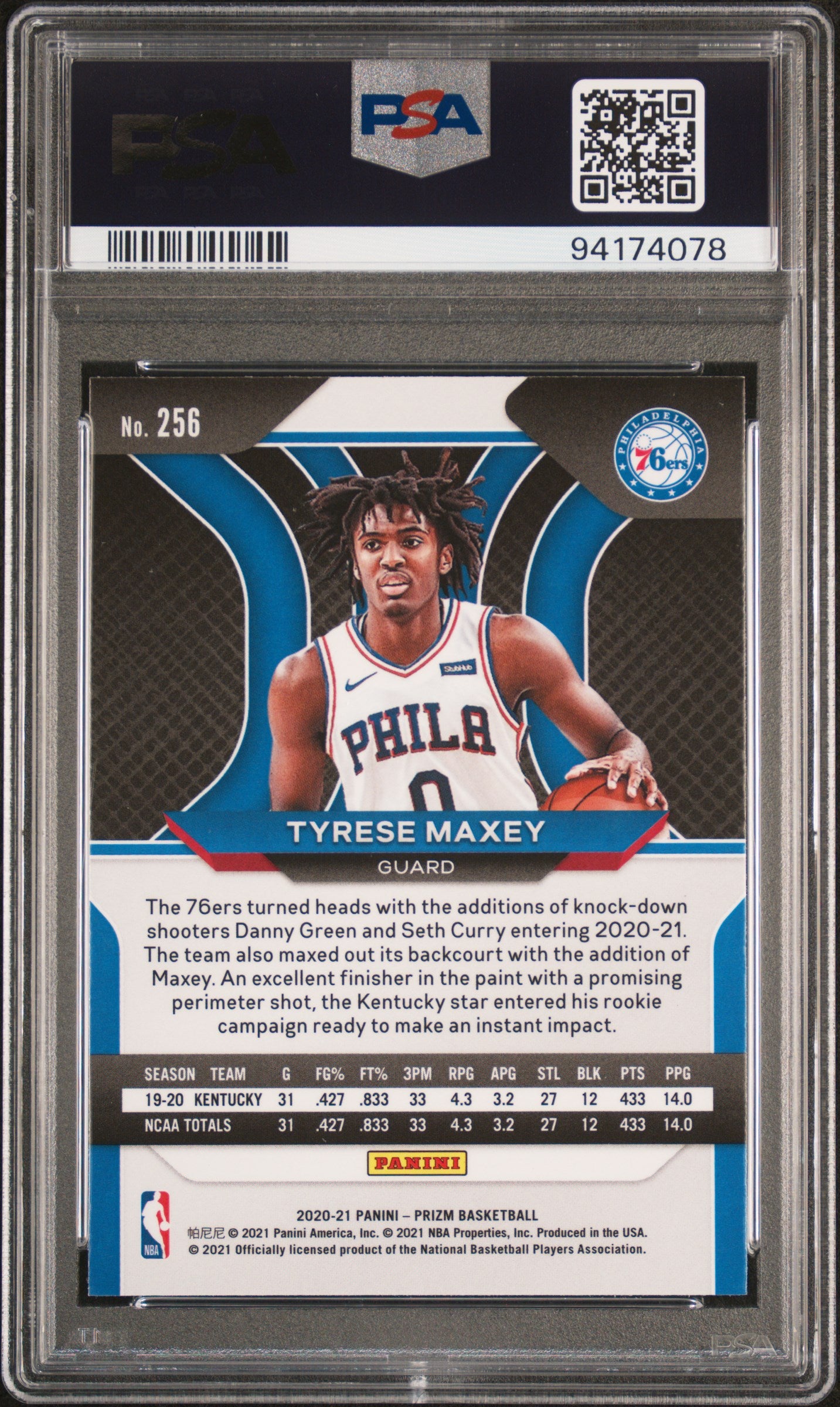 2020-21 Panini Prizm Tyrese Maxey #256 RC PSA 10