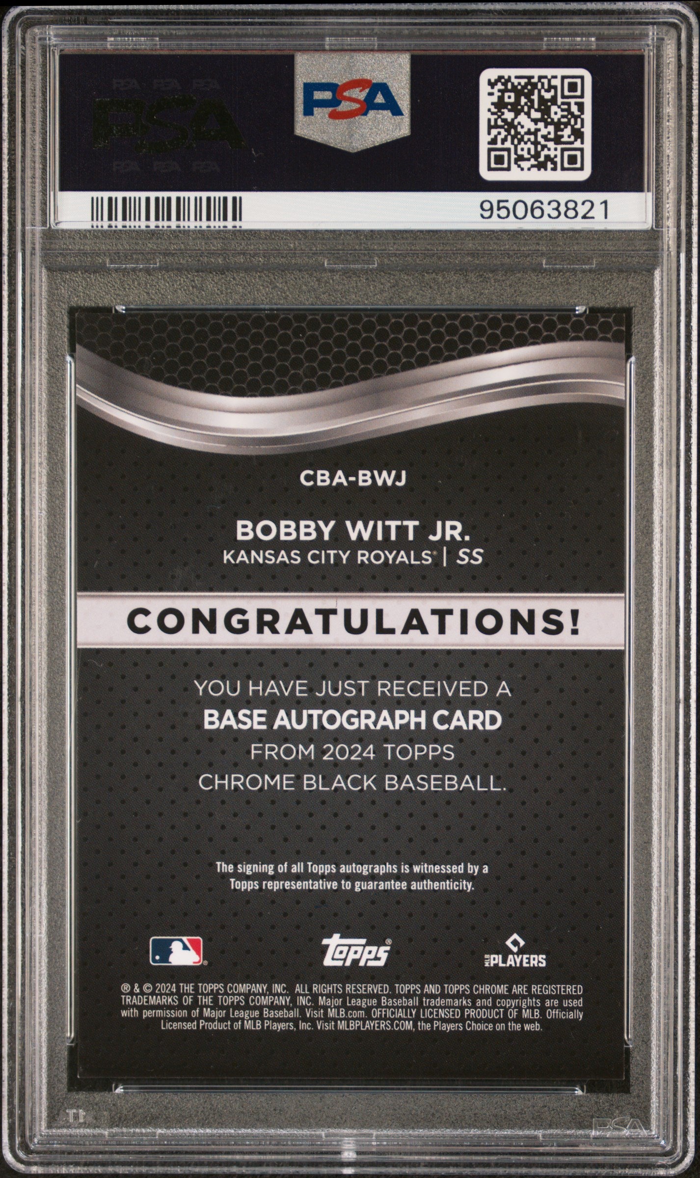 2024 Topps Chrome Black Bobby Witt Jr Mini Diamond Gold Auto /50 PSA 10
