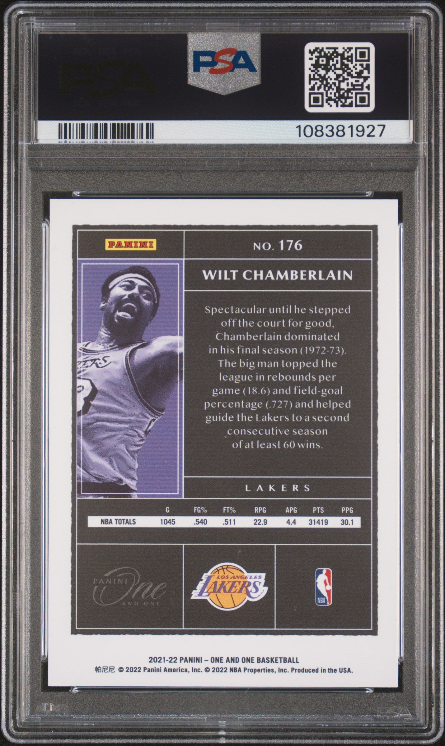 2021 One and One Wilt Chamberlain Pink 4/6 PSA 9