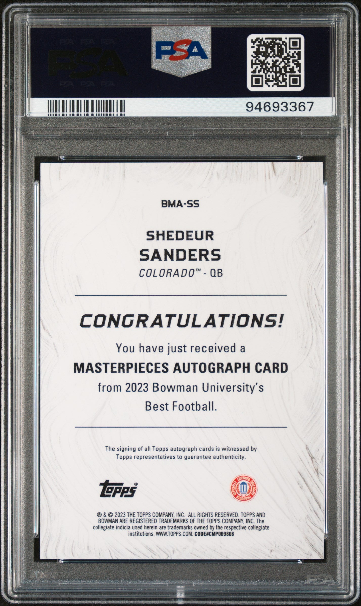 2023 Best U Shedeur Sanders Masterpieces Auto 14/75 PSA 10