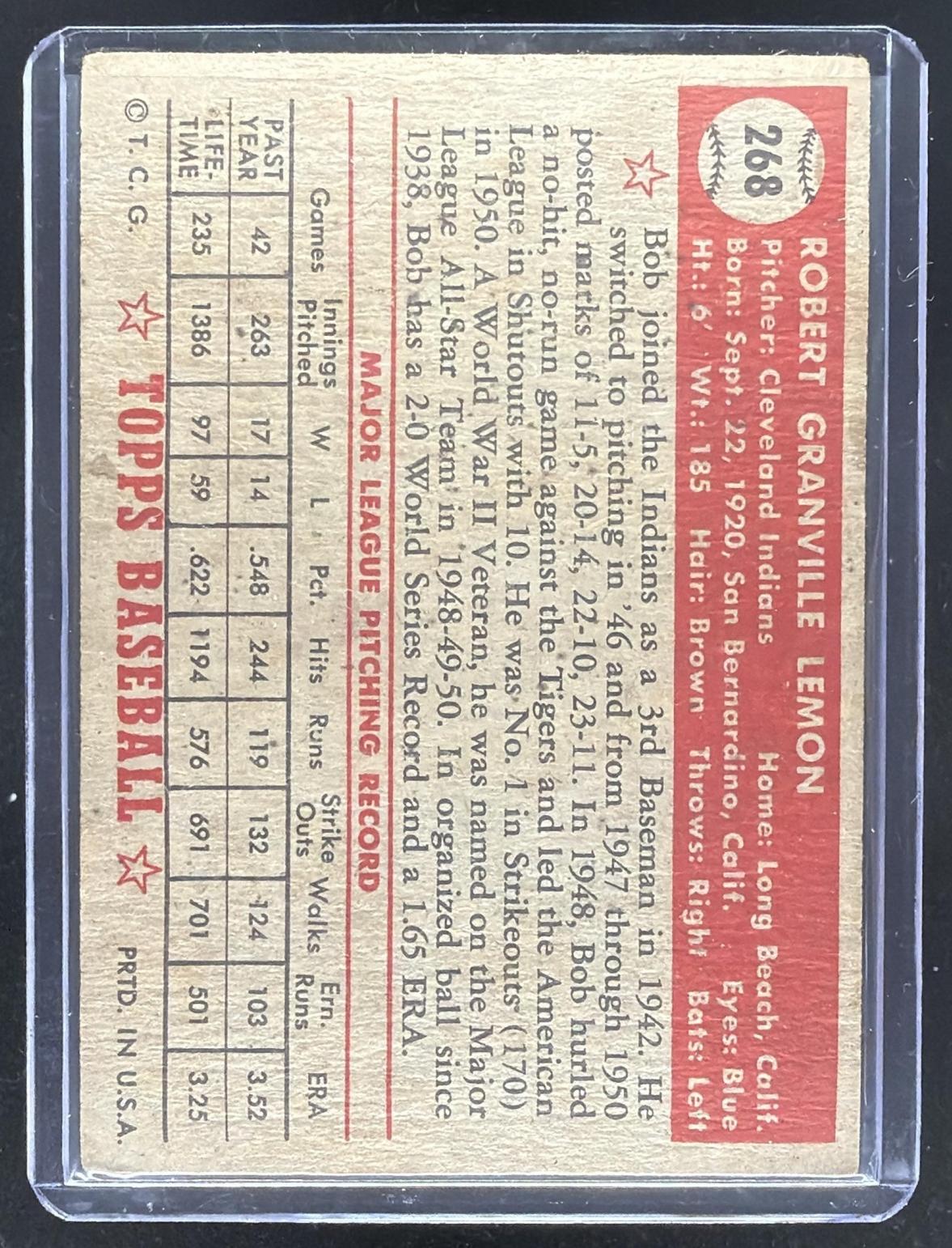 1952 Topps Bob Lemon #268