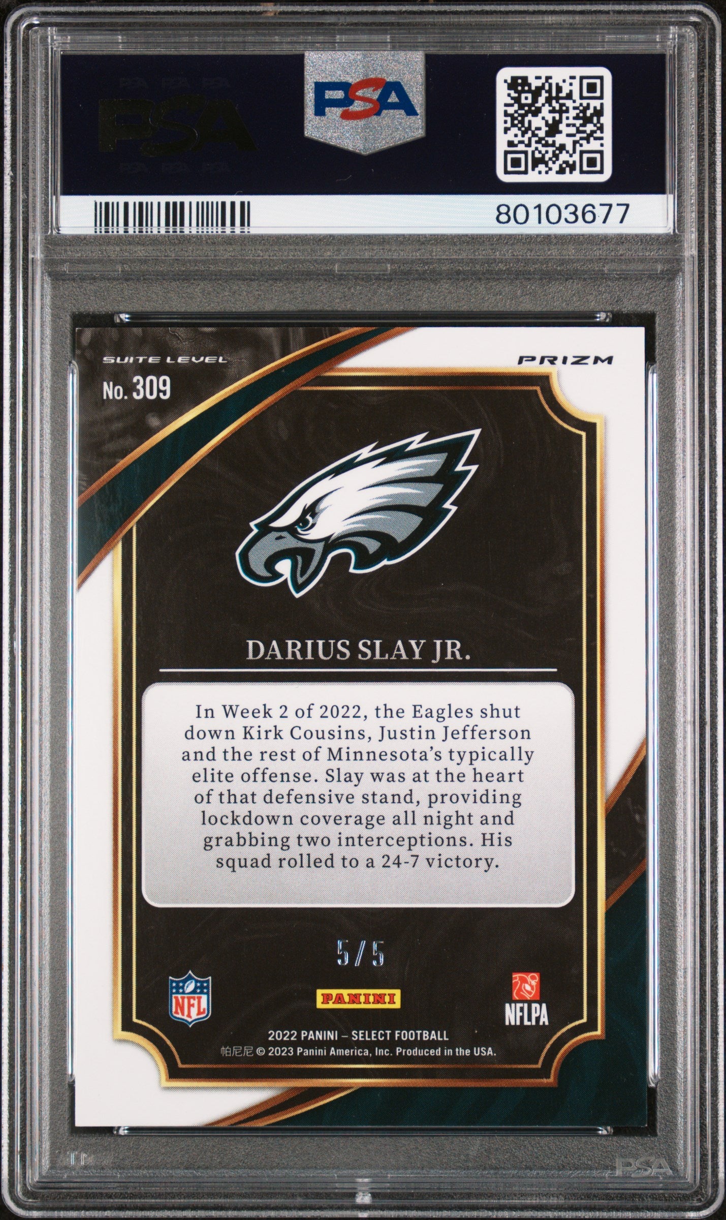 2022 Select Darius Slay Green Disco /5 PSA 9