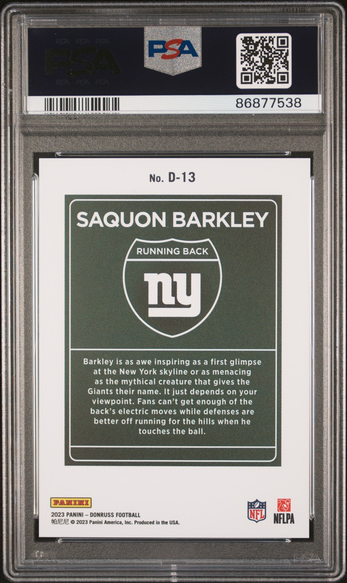 2023 Donruss Saquon Barkley Downtown Case Hit PSA 10