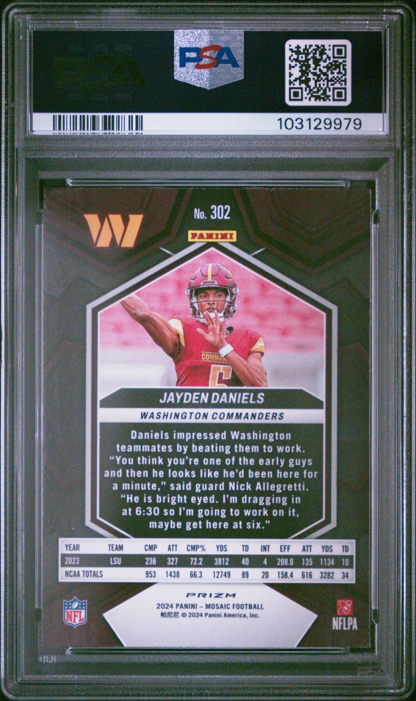 2024 Mosaic Jayden Daniels Camo Pink PSA 10 RC