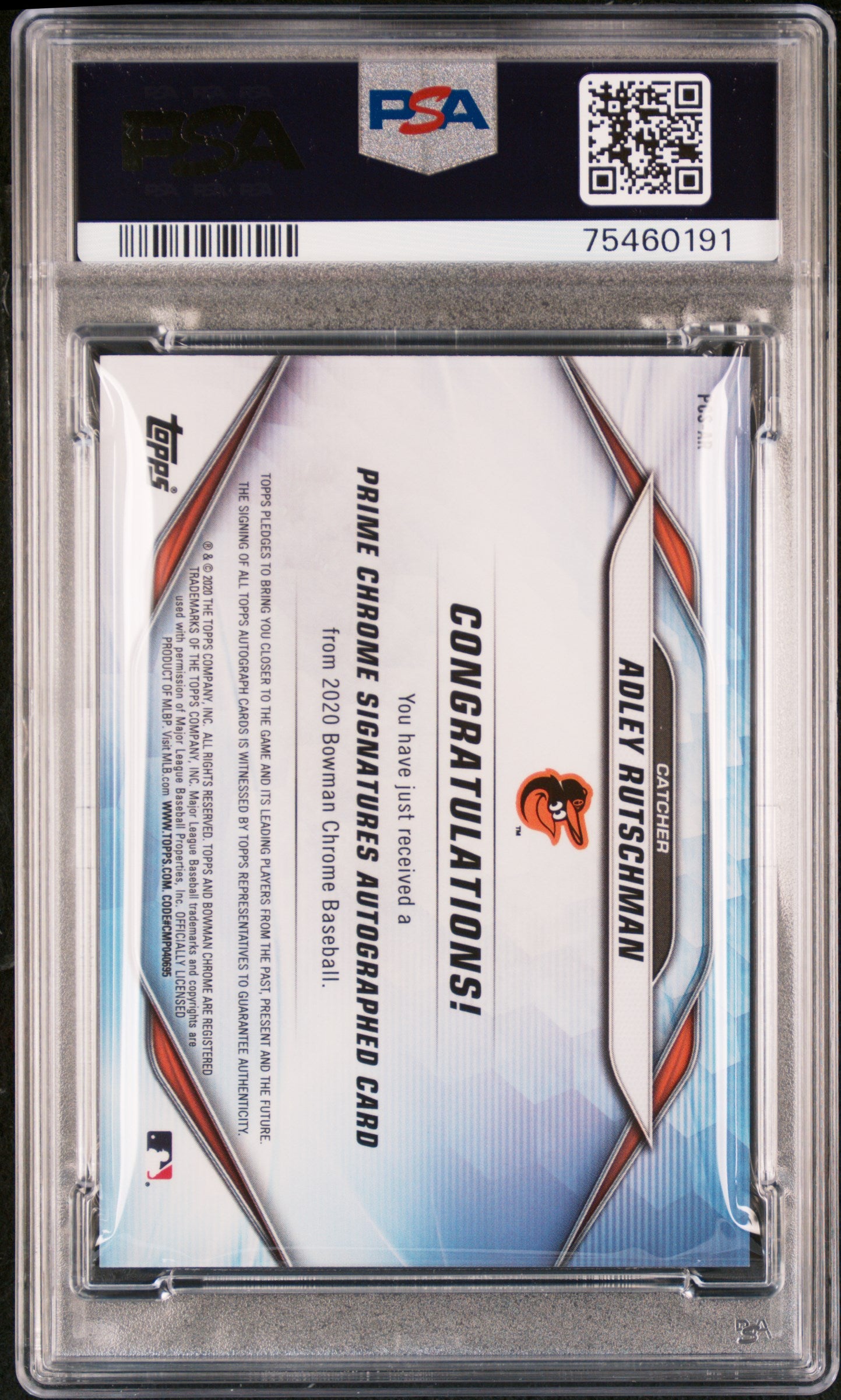 2020 Bowman Chrome Adley Rutschman Prime Chrome Auto /50 PSA 10