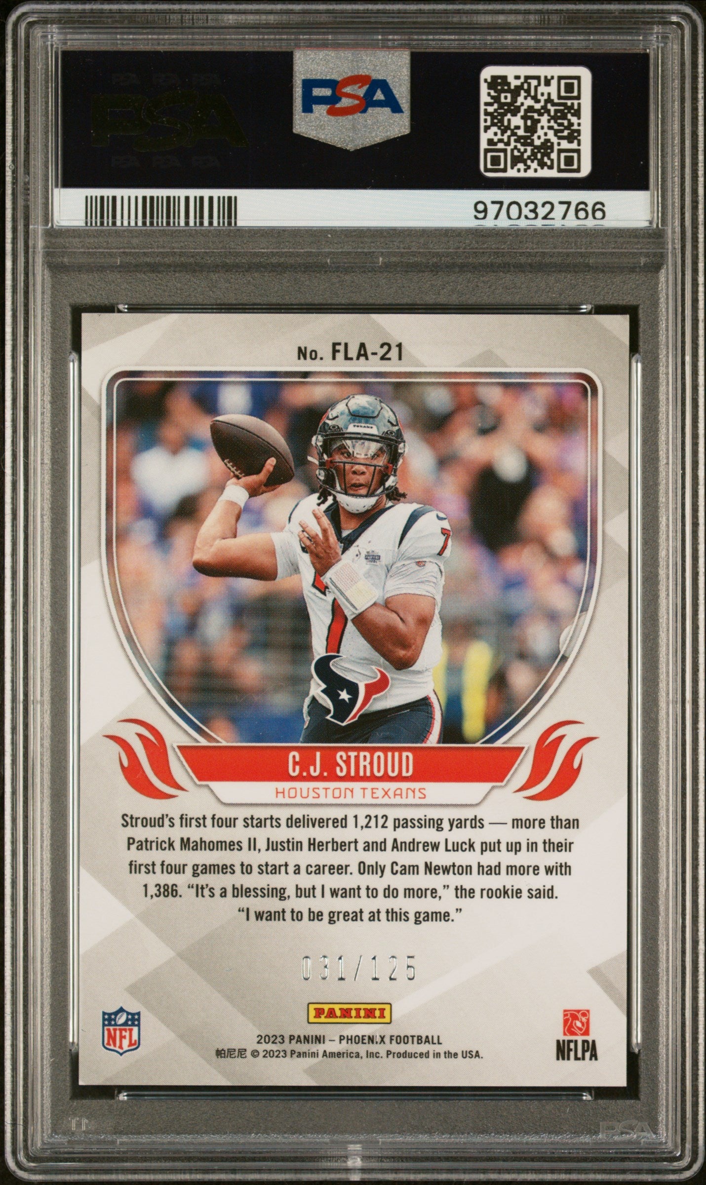 2023 Phoenix Cj Stroud Flame Throwers Rookie /125 PSA 10