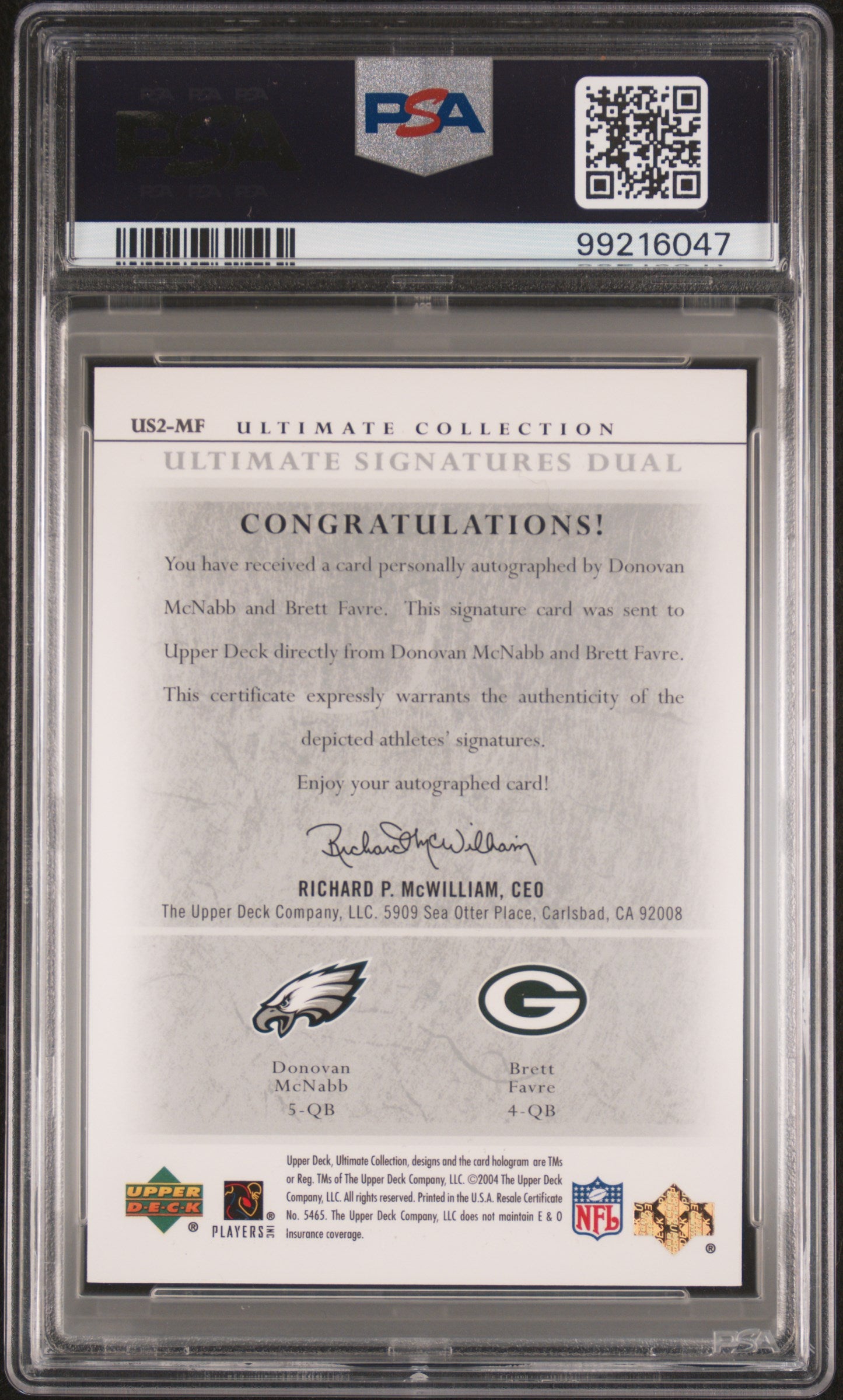 2004 Ultimate Collection Brett Favre Donovan Mcnabb Dual auto 1/25 PSA 10