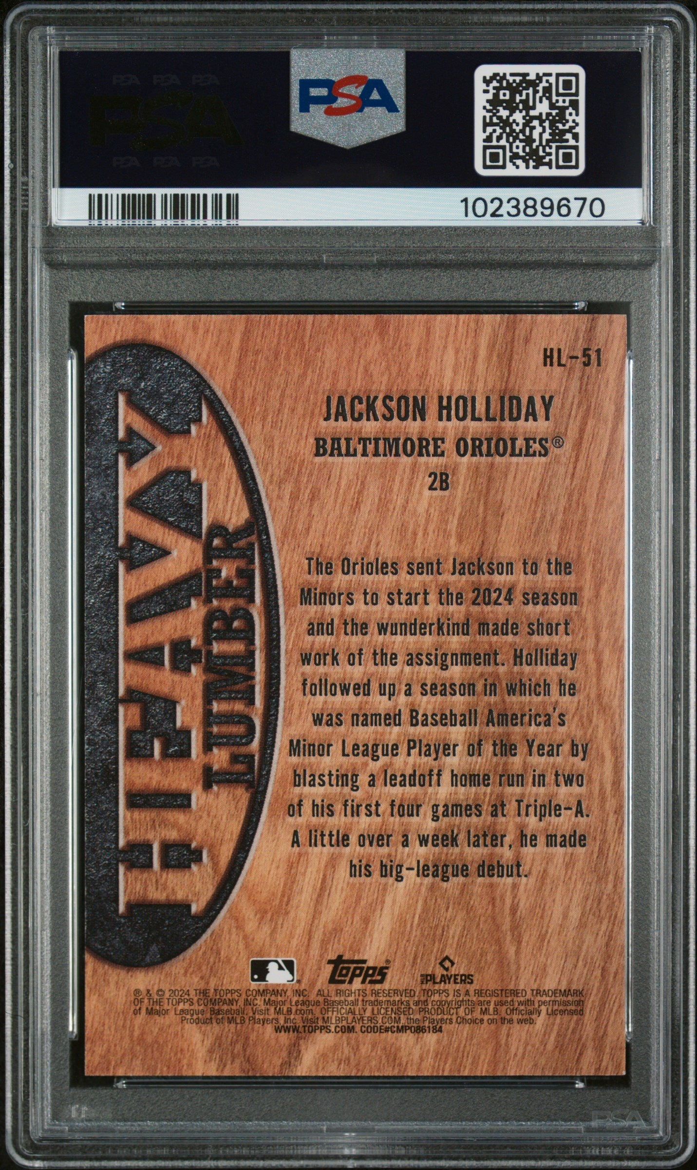 2024 Topps Jackson Holliday Heavy Lumber PSA 10 RC Case Hit