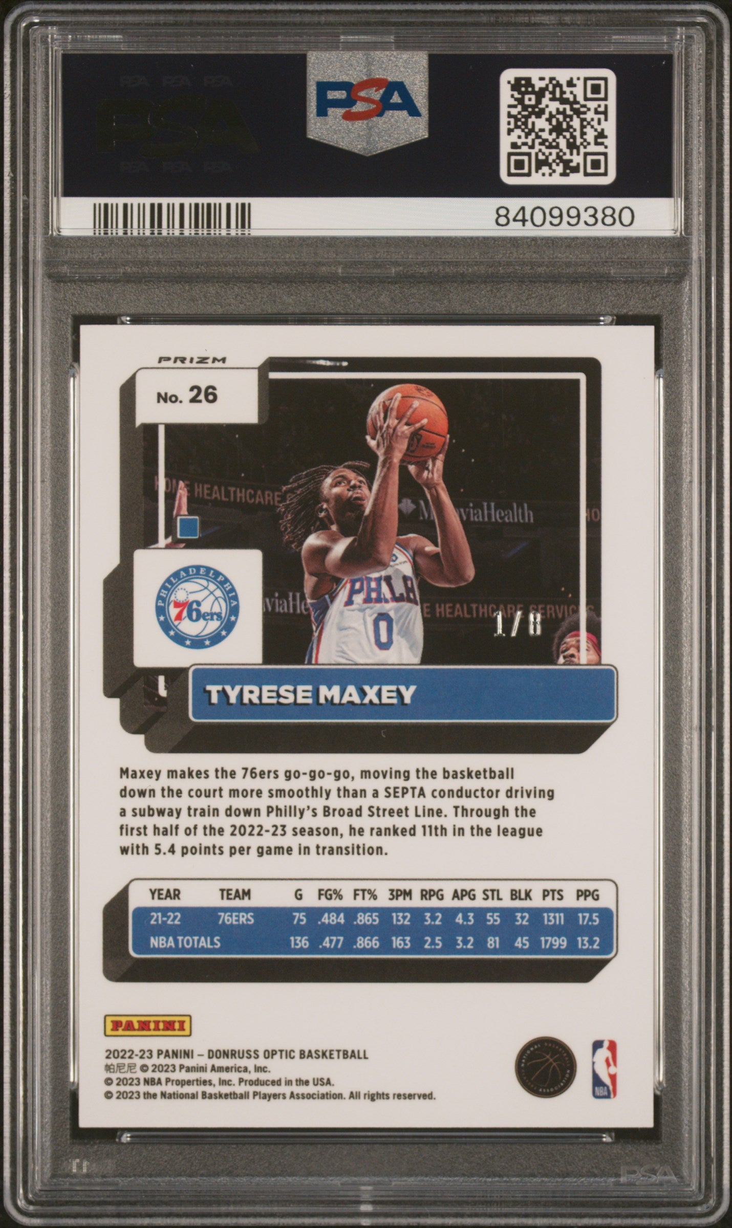 2022 Optic Tyrese Maxey Black Gold Choice /8 PSA 9