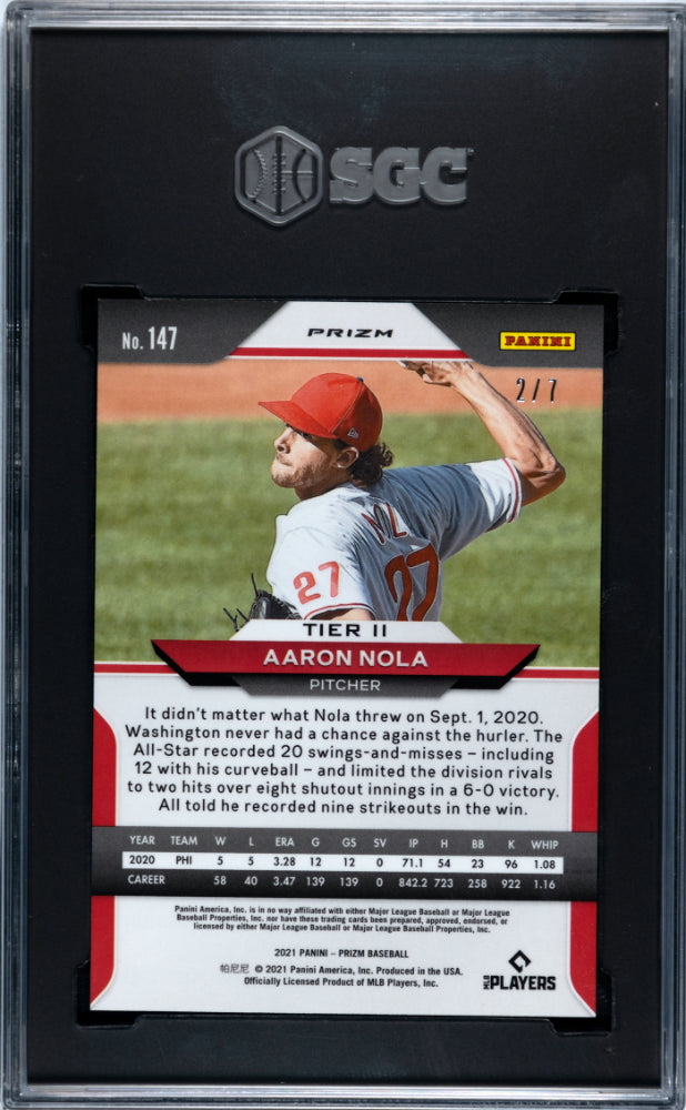 2021 Prizm Aaron Nola Red Shimmer 2/7 SGC 9.5