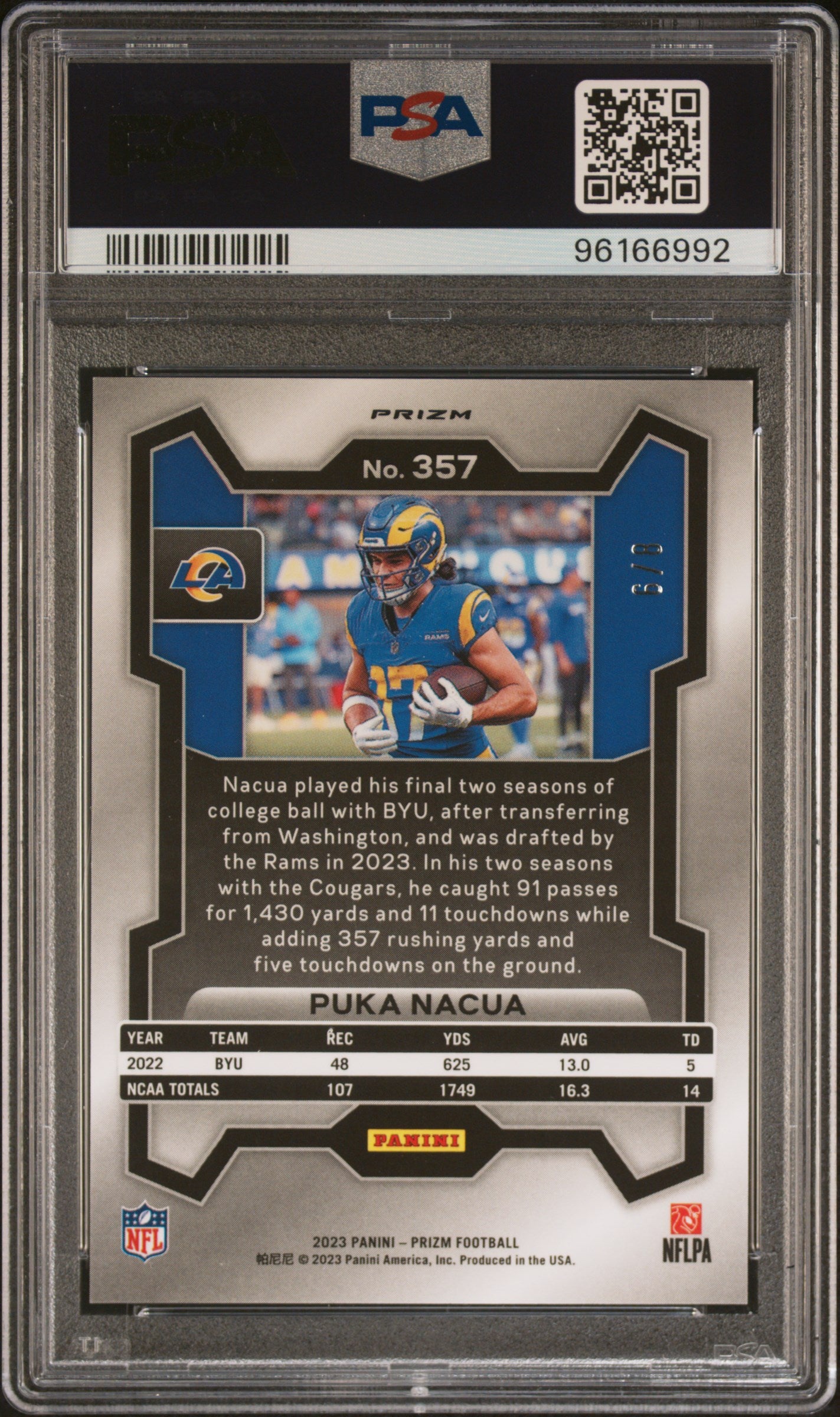 2023 Prizm Puka Nacua Green Sparkle Rookie /8 PSA 9