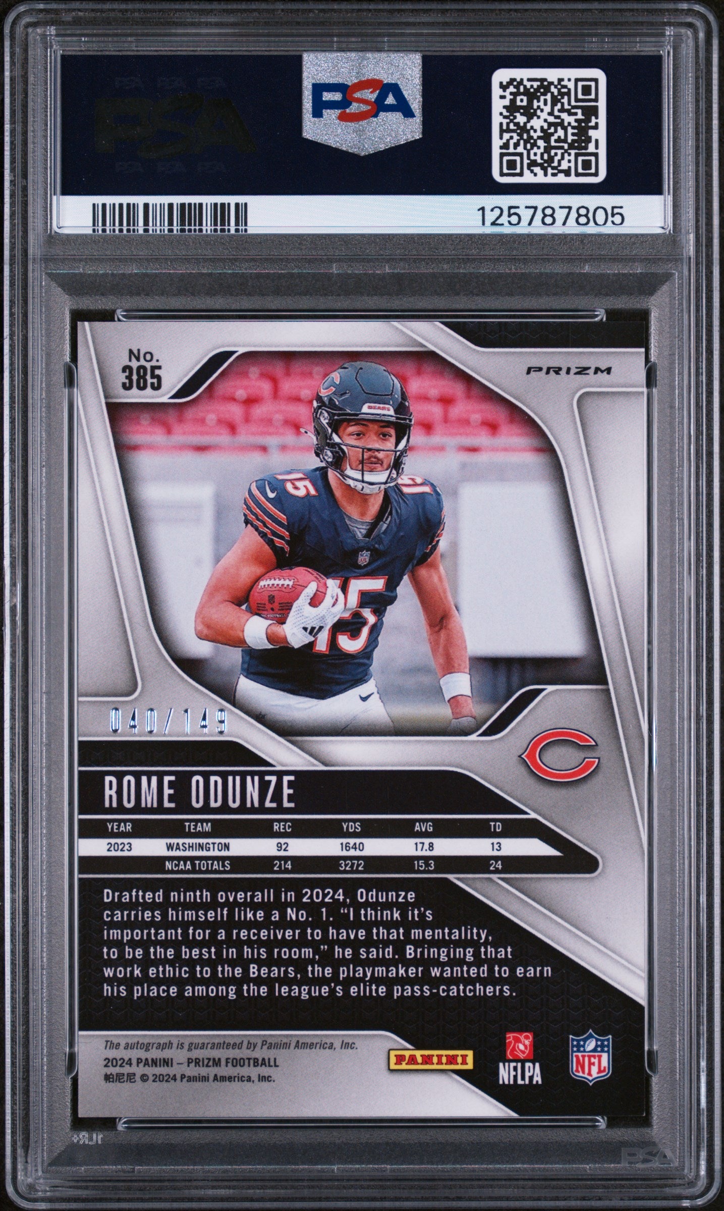 2024 Prizm Rome Odunze Red Wave Auto /149 Rookie PSA 9