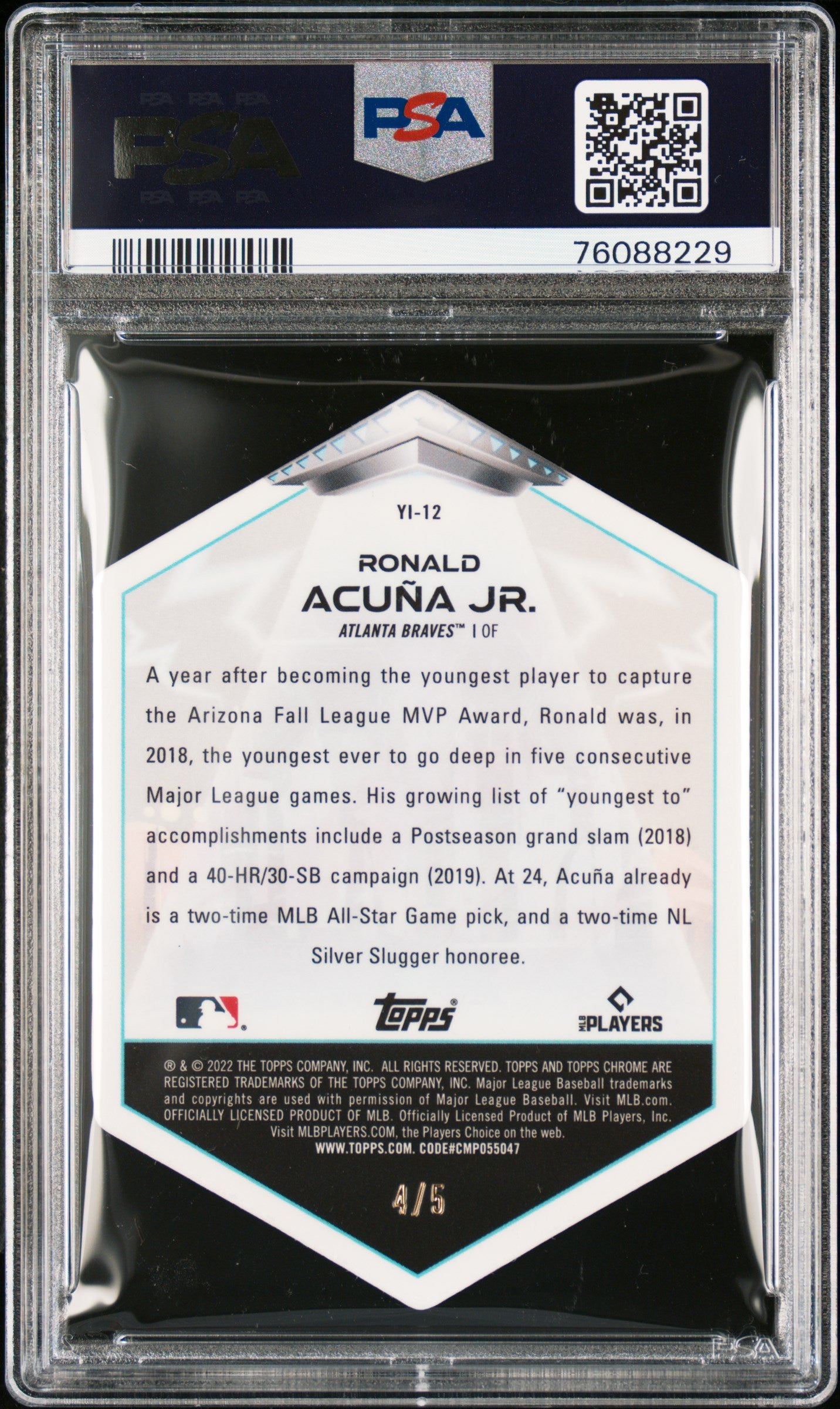 2022 Topps Chrome Cosmic Ronald Acuna Youth Invasion Red /5 PSA 9