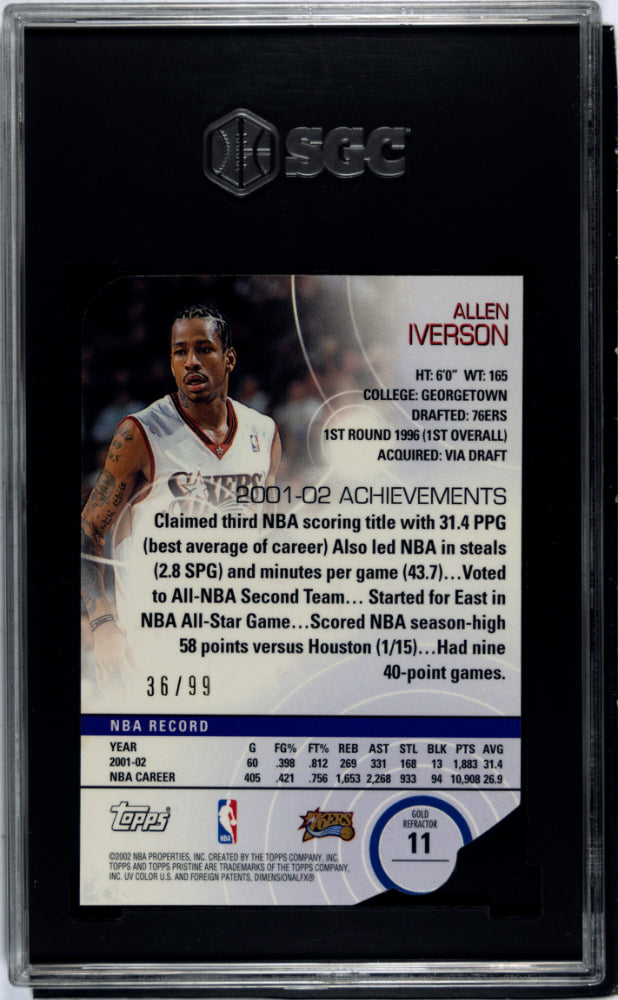 2002 Topps Pristine Allen Iverson Gold Refractor /99 SGC 9.5