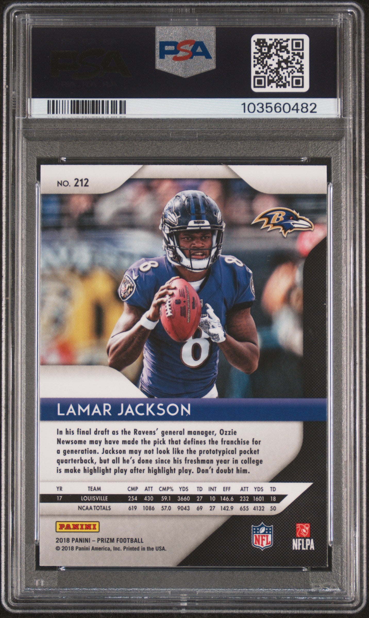 2018 Panini Prizm Lamar Jackson #212 RC PSA 10