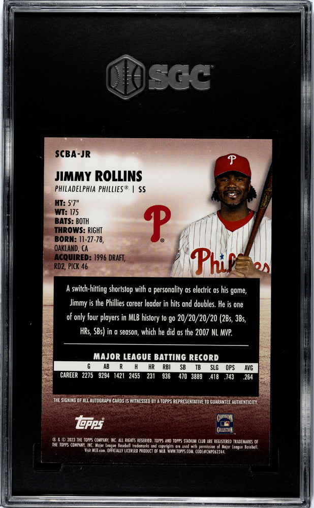 2023 Topps Stadium Club Jimmy Rollins Auto SGC 10/10