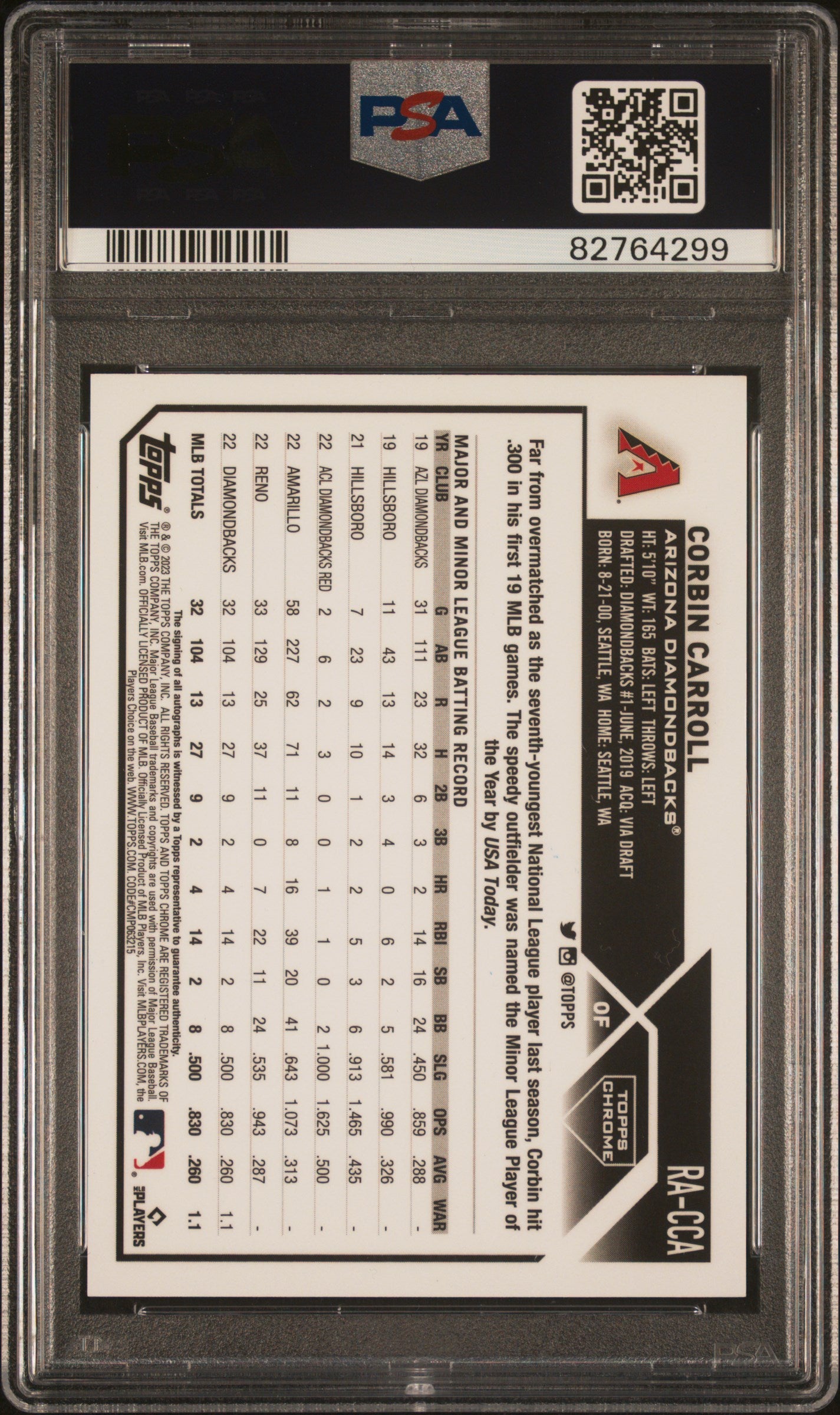 2023 Topps Chrome Corbin Carroll Rookie Auto PSA 10/10