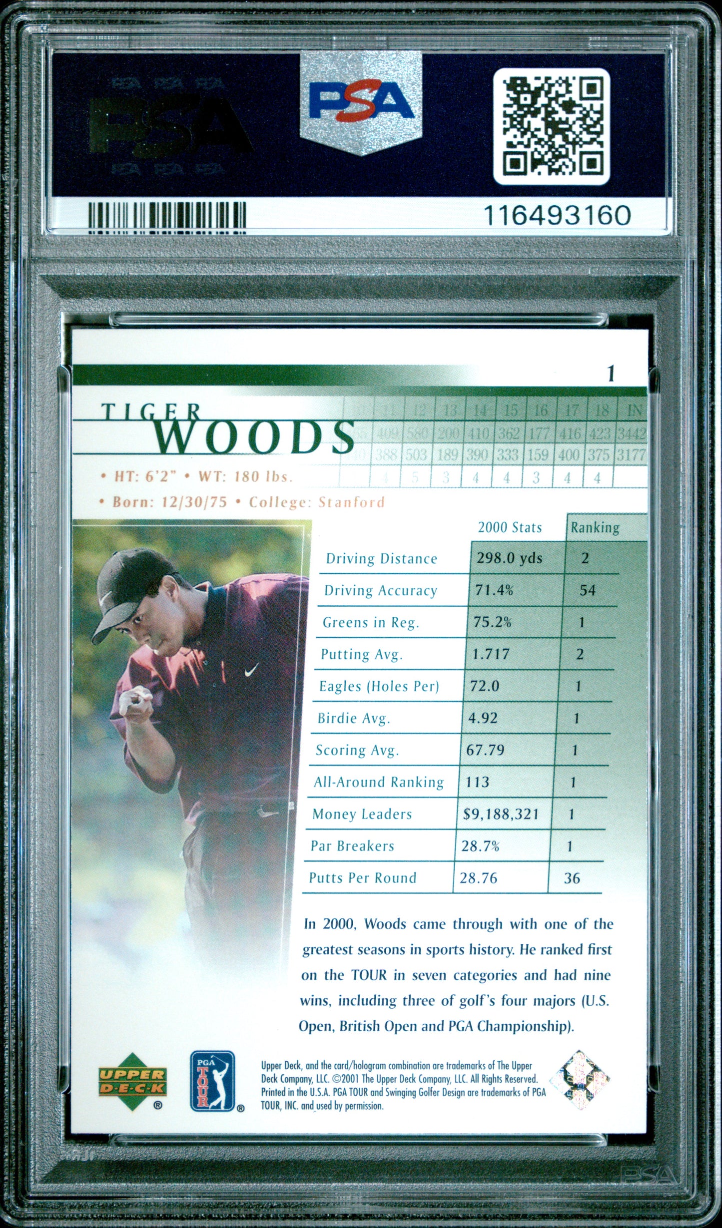 2001 Upper Deck Tiger Woods Golf Rookie PSA 10
