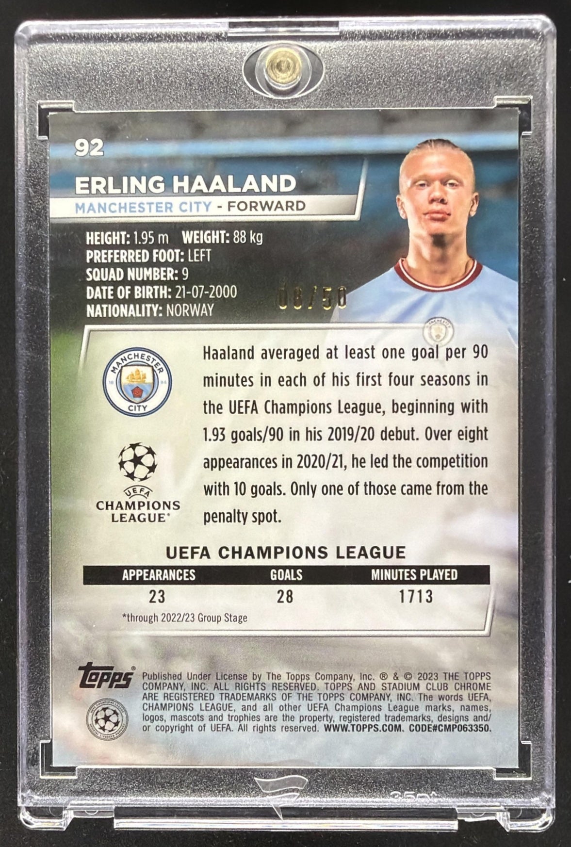 2021 Topps UEFA Champions League Erling Haaland #1 Gold Starball Foil 8/50
