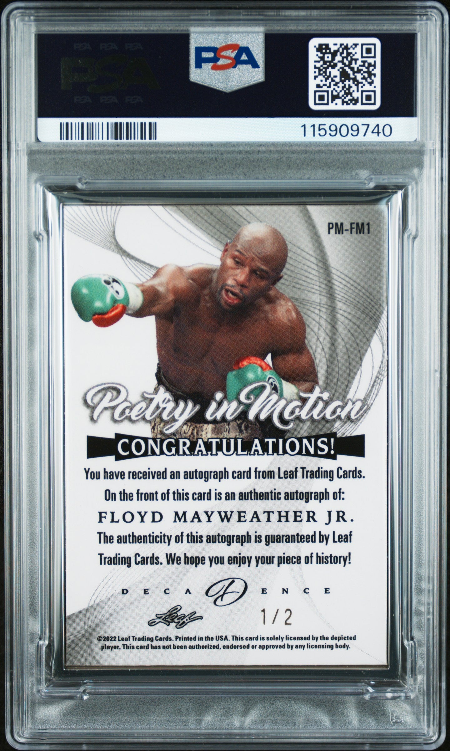 2022 Leaf Decadence Floyd Mayweather Poetry In Motion Auto /2 PSA 9/9