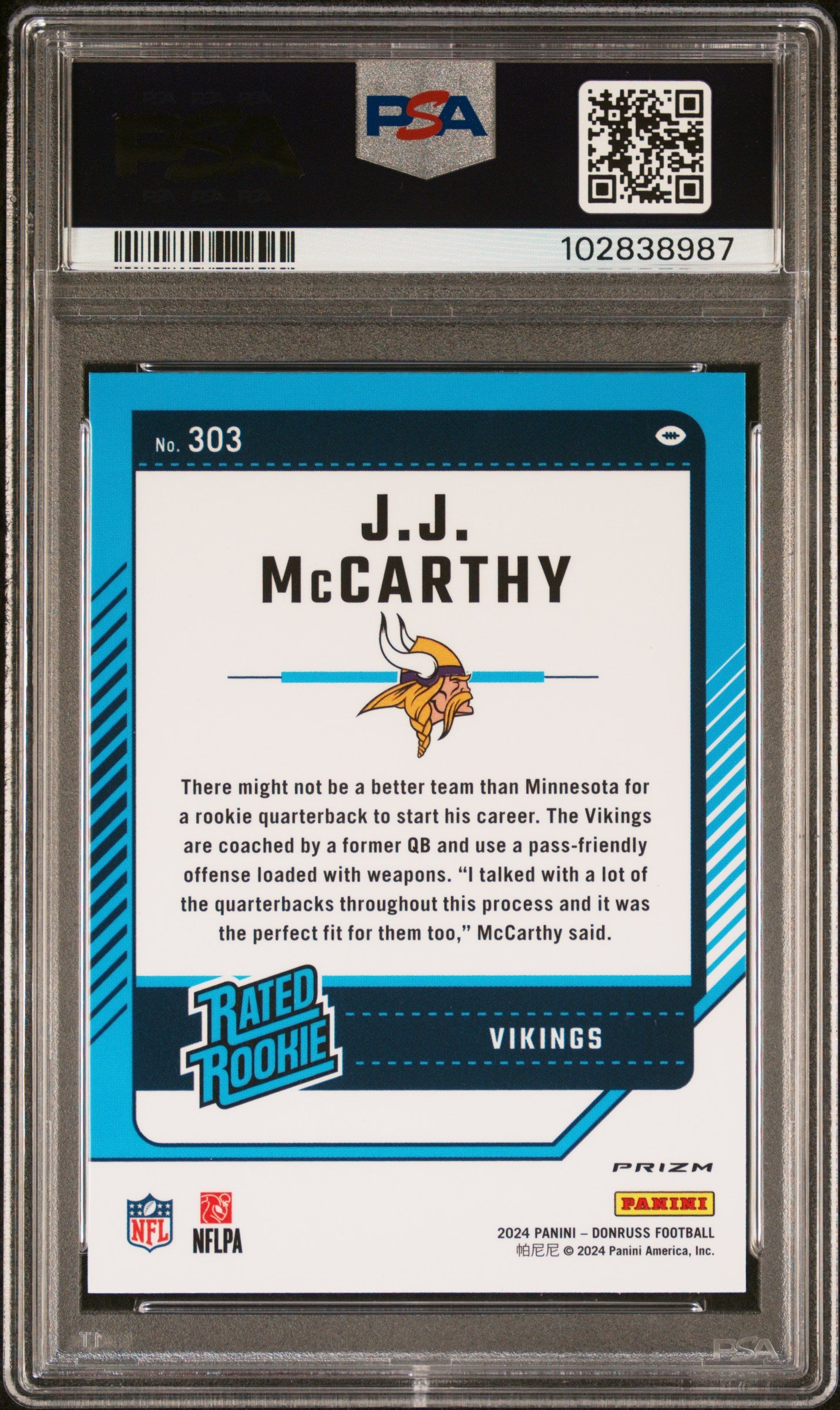 2024 Donruss JJ McCarthy Optic Preview Holo PSA 10 RC